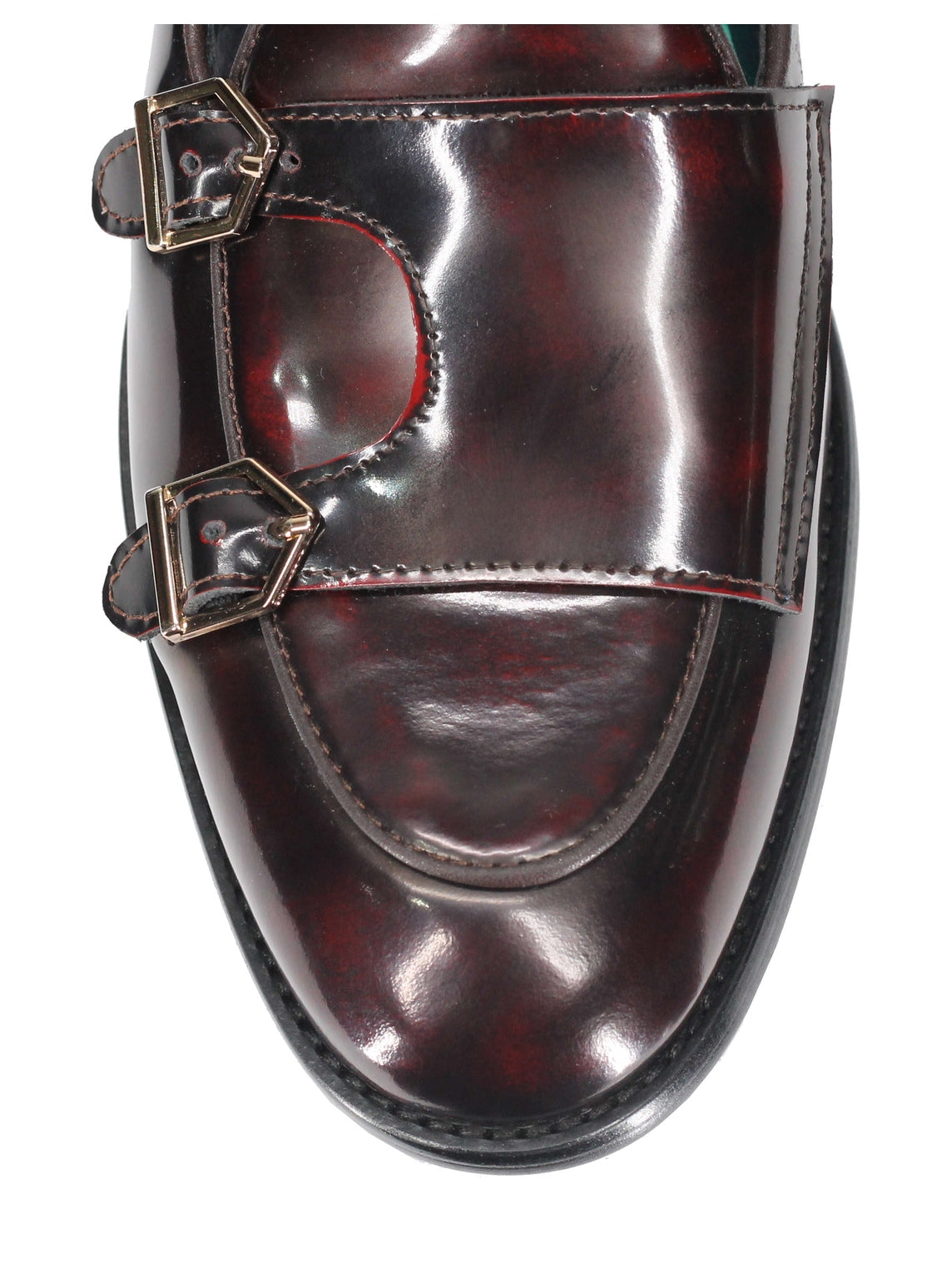 Mocassins à Double Moine pour Homme en Cuir Verni Bordeaux Bordeaux Chaussures à Enfiler
