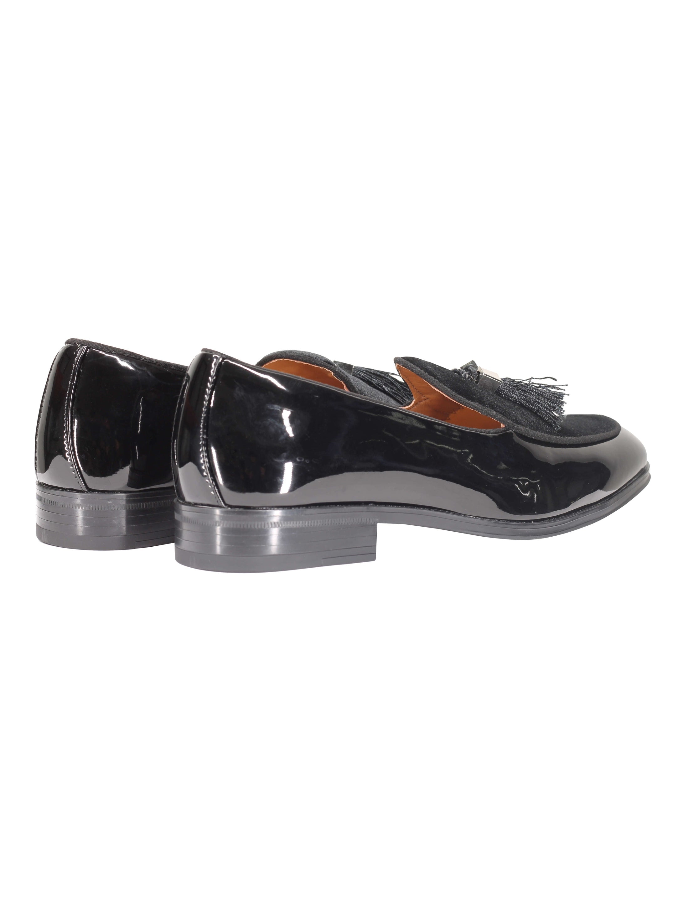MOCASSINS À PAMPILLES EN SIMILI CUIR BRILLANT NOIR