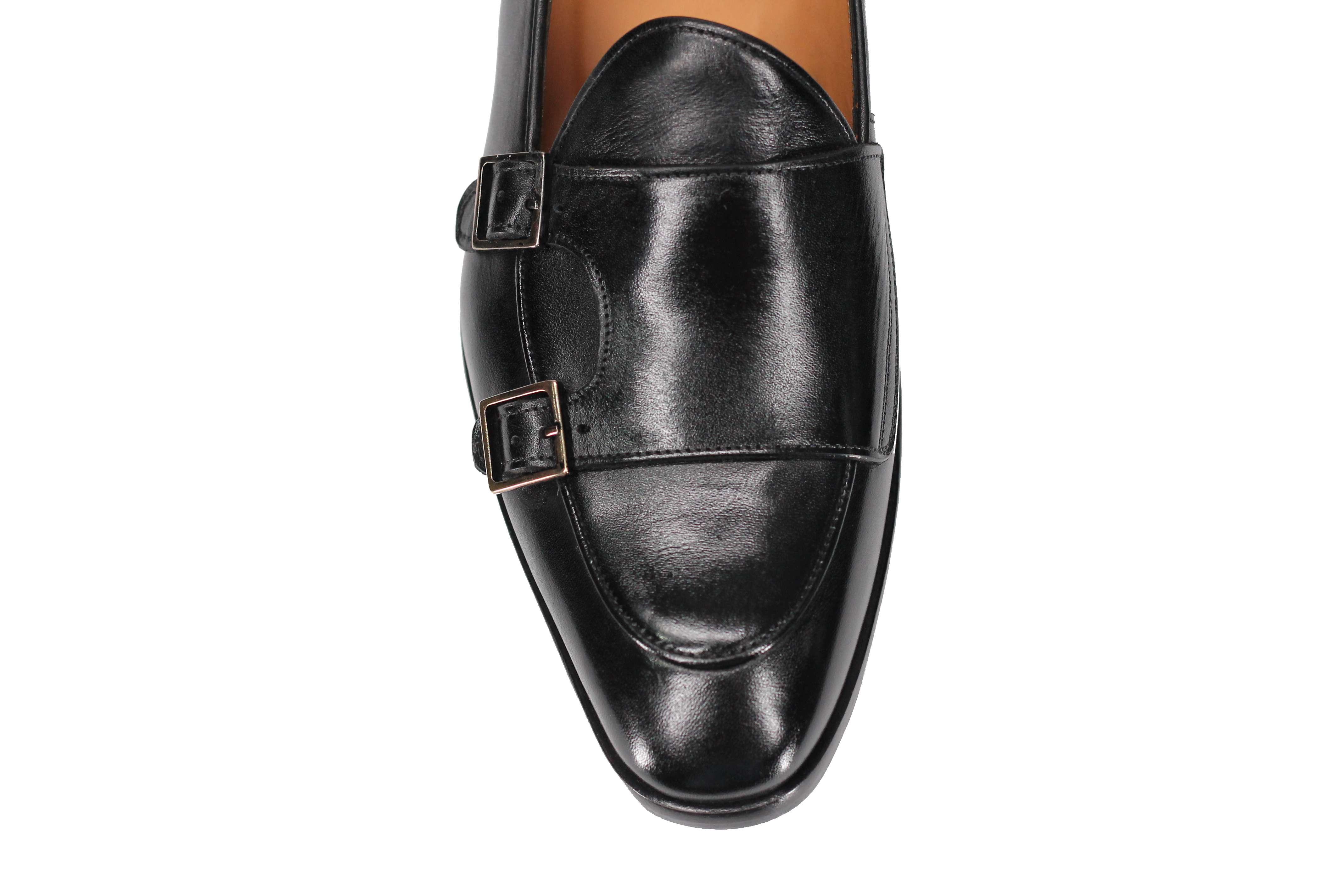 Black Real Leather Double Monk Shoes