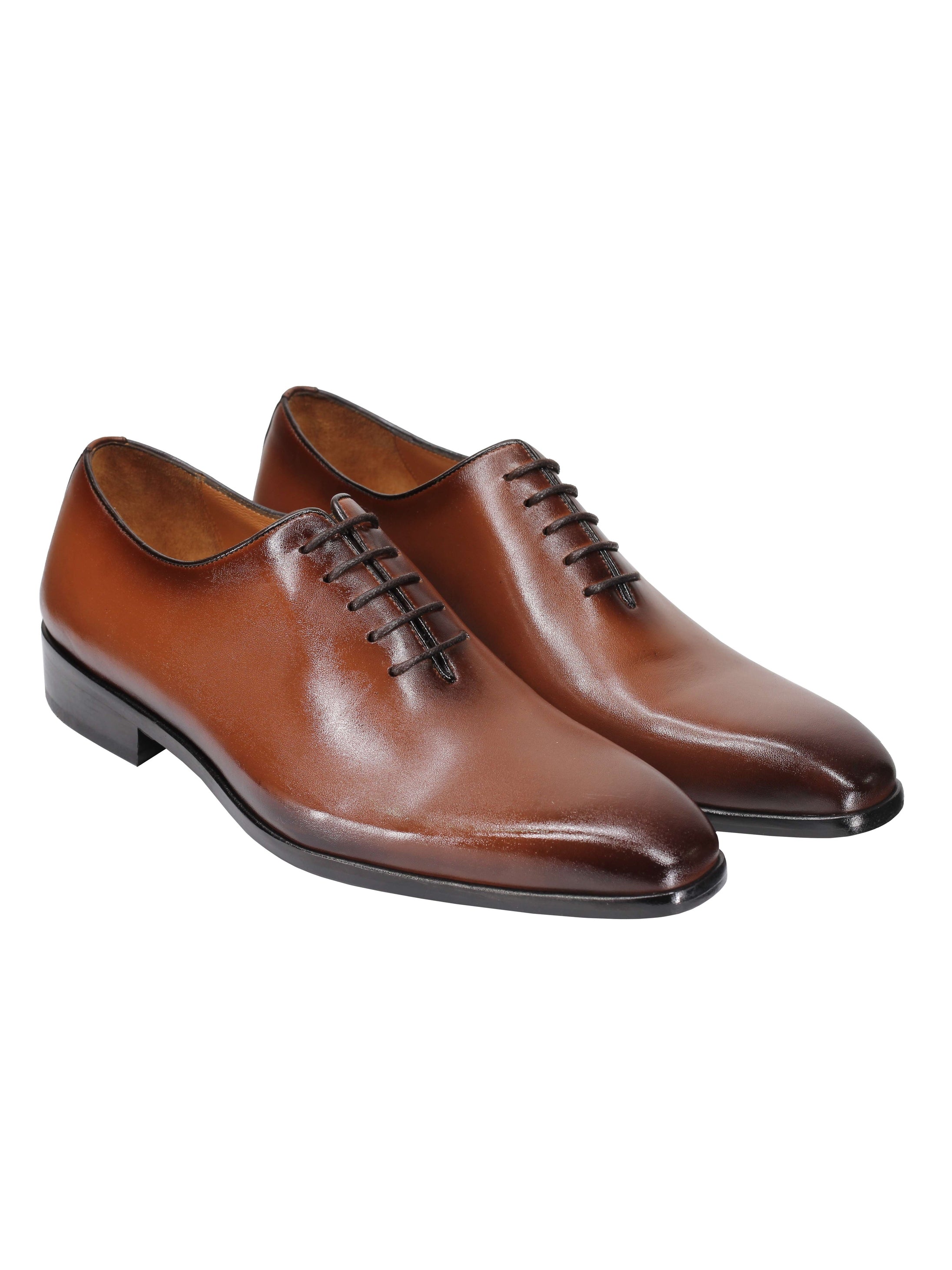 TAN CALF LEATHER WHOLECUT OXFORD LACE UP SHOES