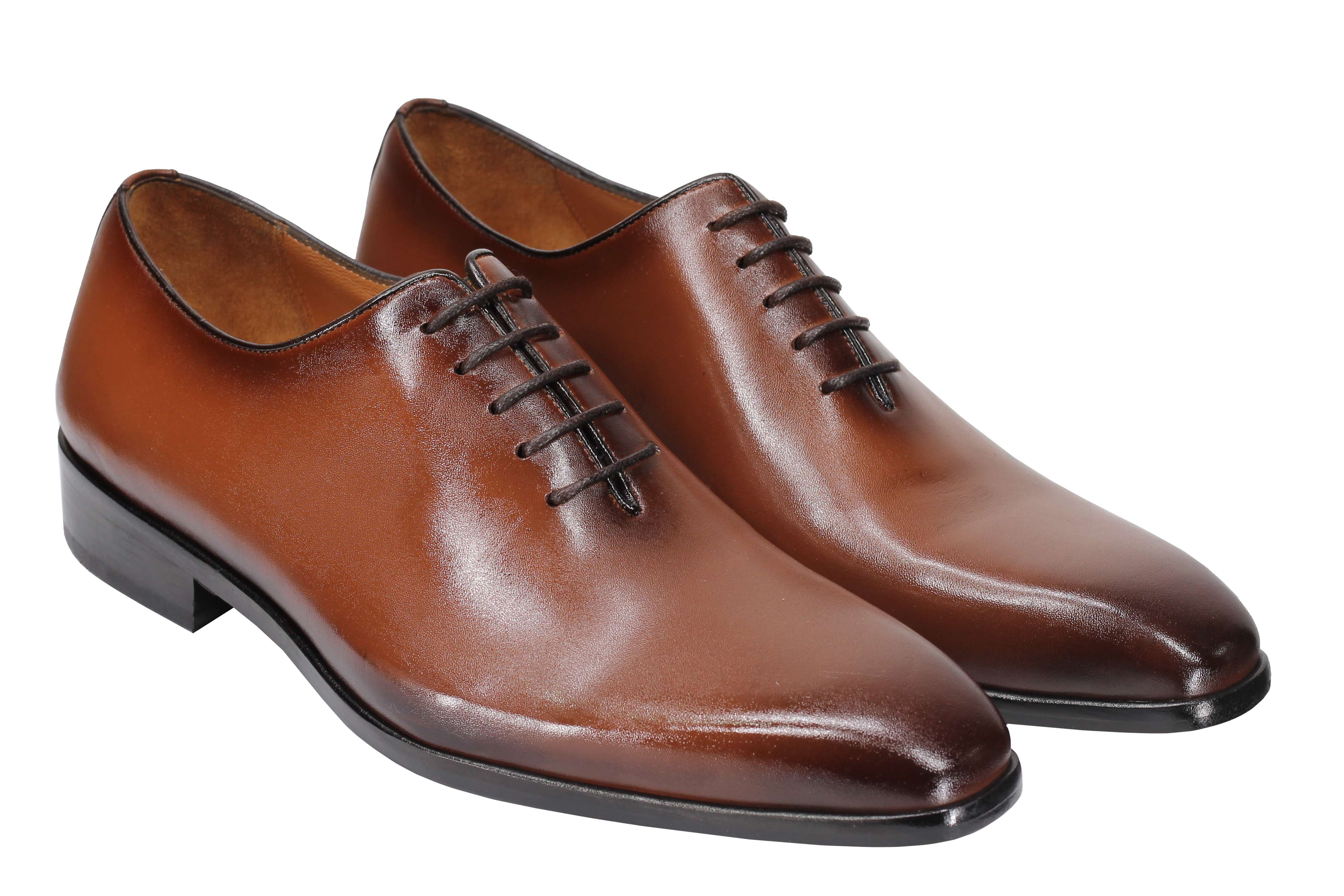 TAN CALF LEATHER WHOLECUT OXFORD LACE UP SHOES