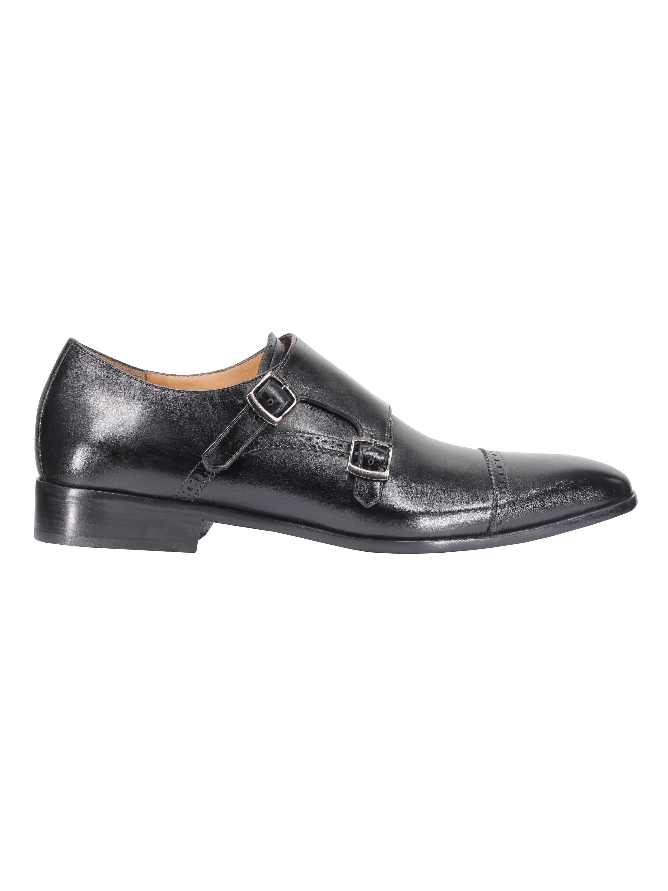 BLACK CALF LEATHER SEMI BROGUE MONK SHOES – XPOSED