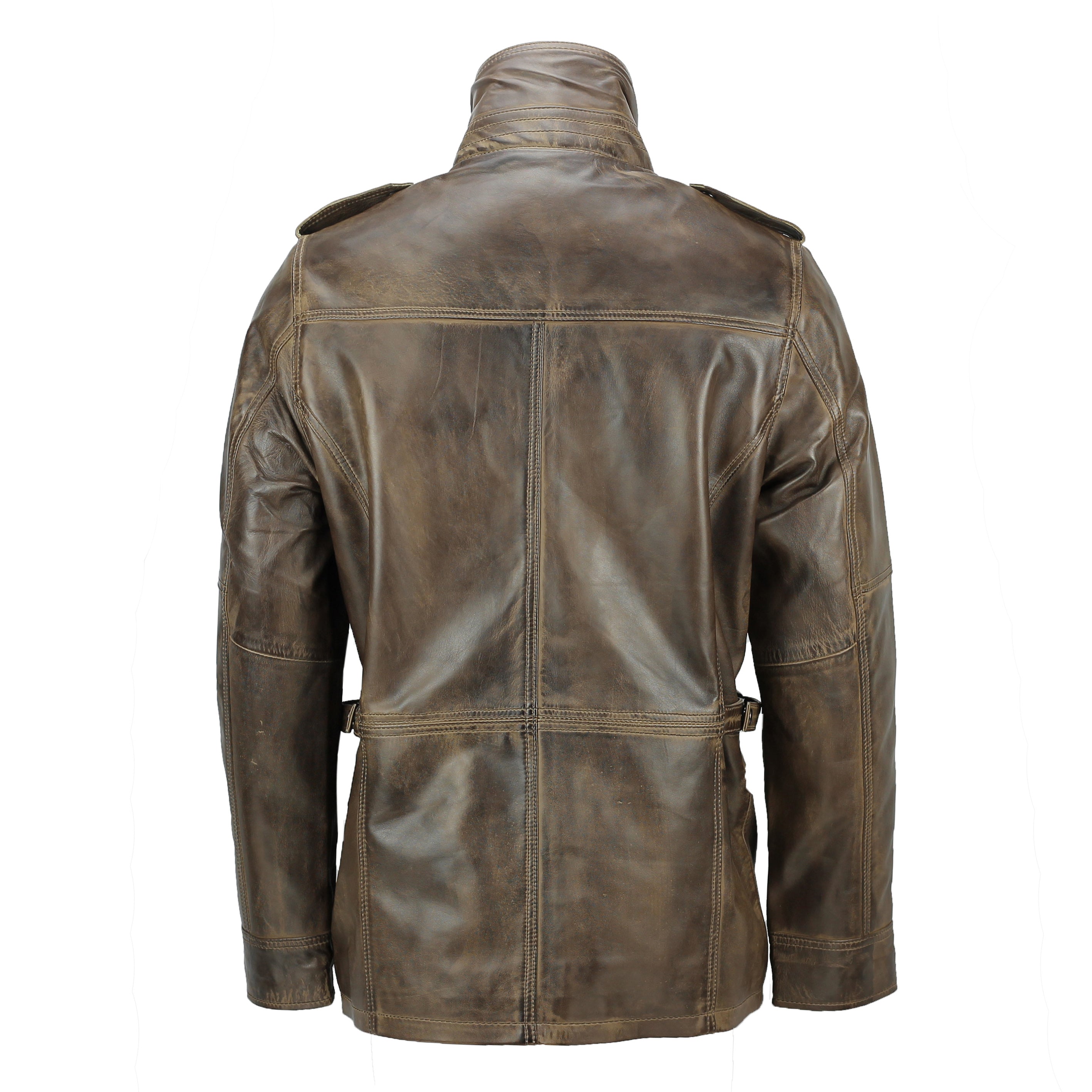 VESTE EN CUIR MARRON DE STYLE MILITAIRE
