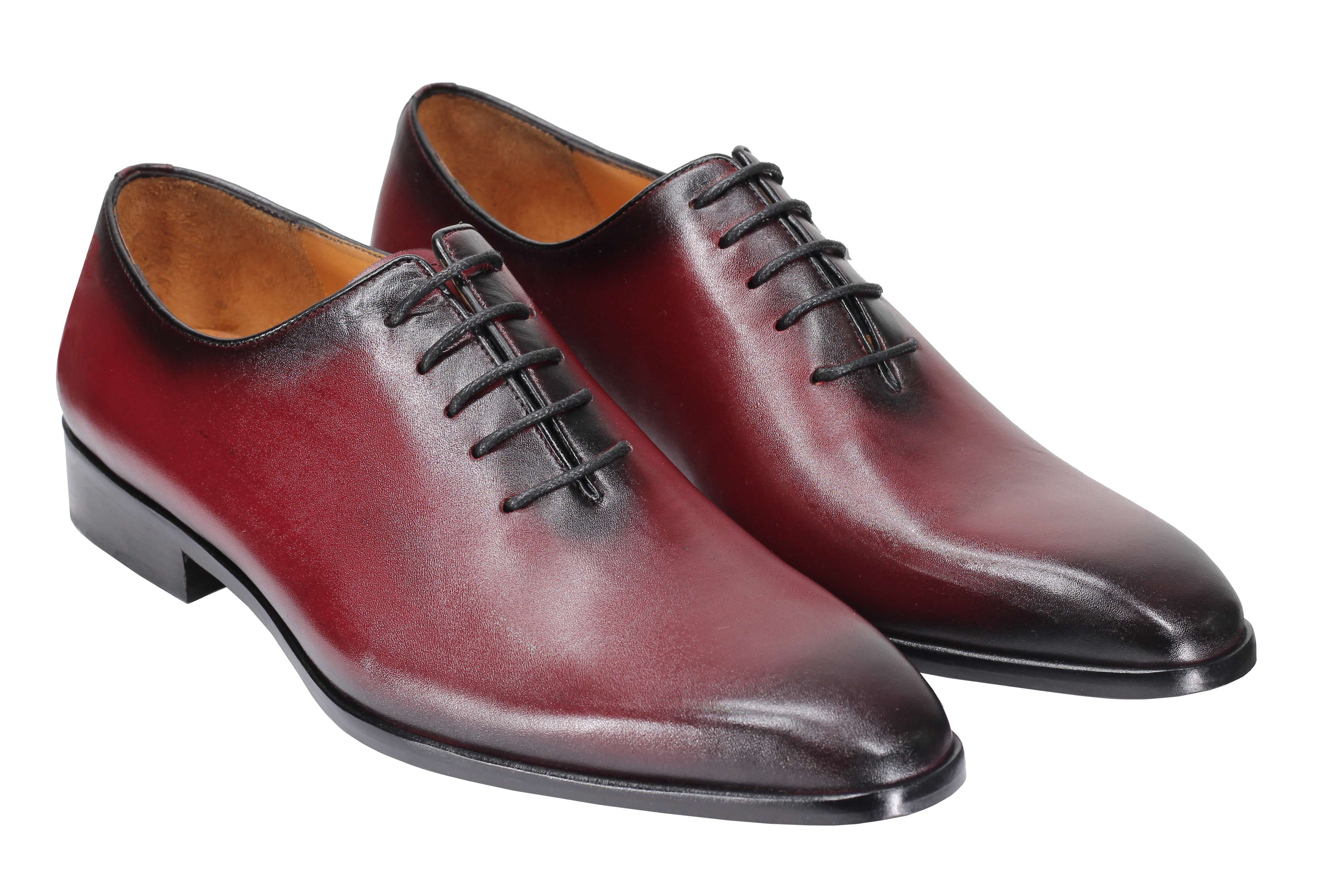 MAROON CALF LEATHER WHOLECUT OXFORD LACE UP SHOES