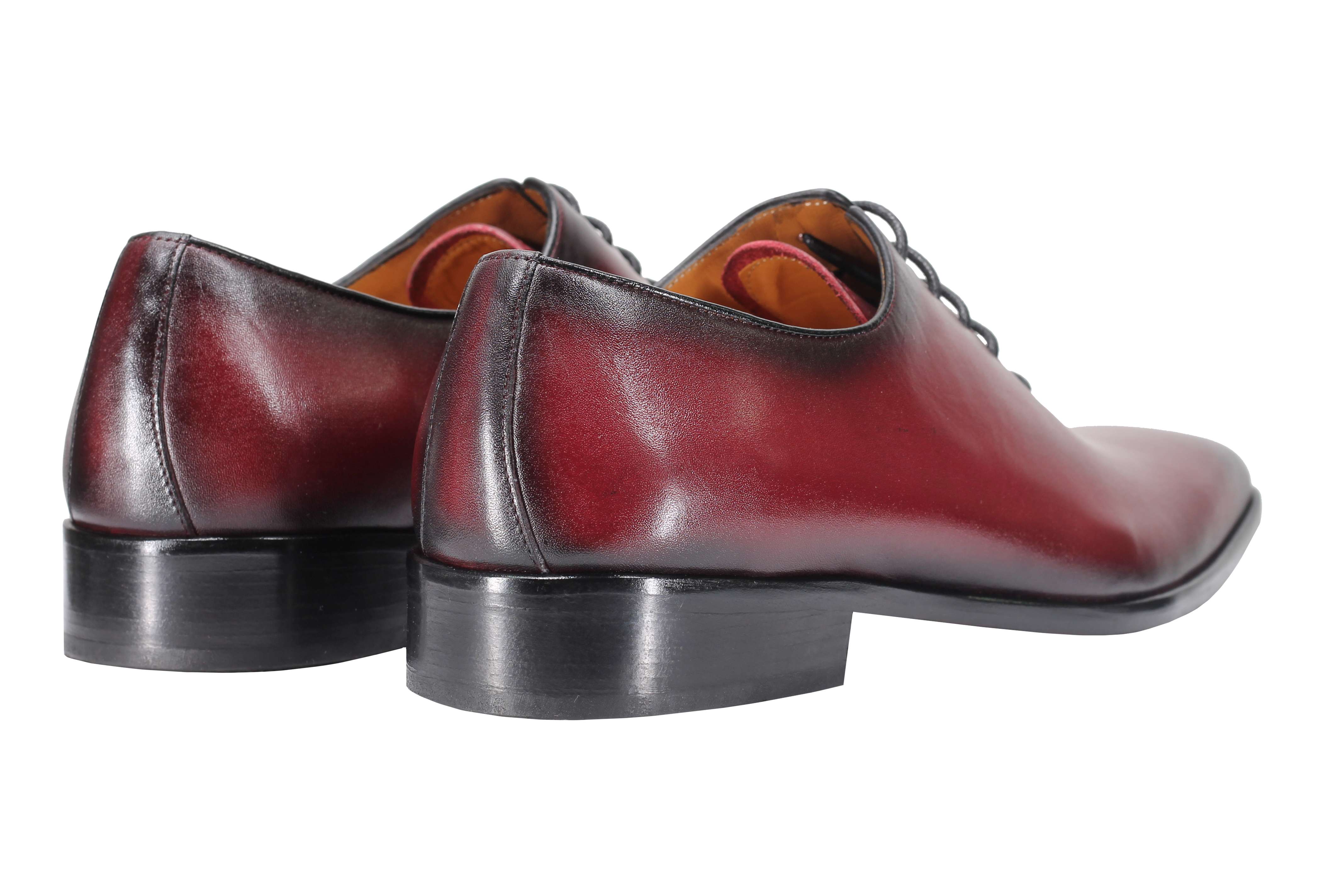 MAROON CALF LEATHER WHOLECUT OXFORD LACE UP SHOES