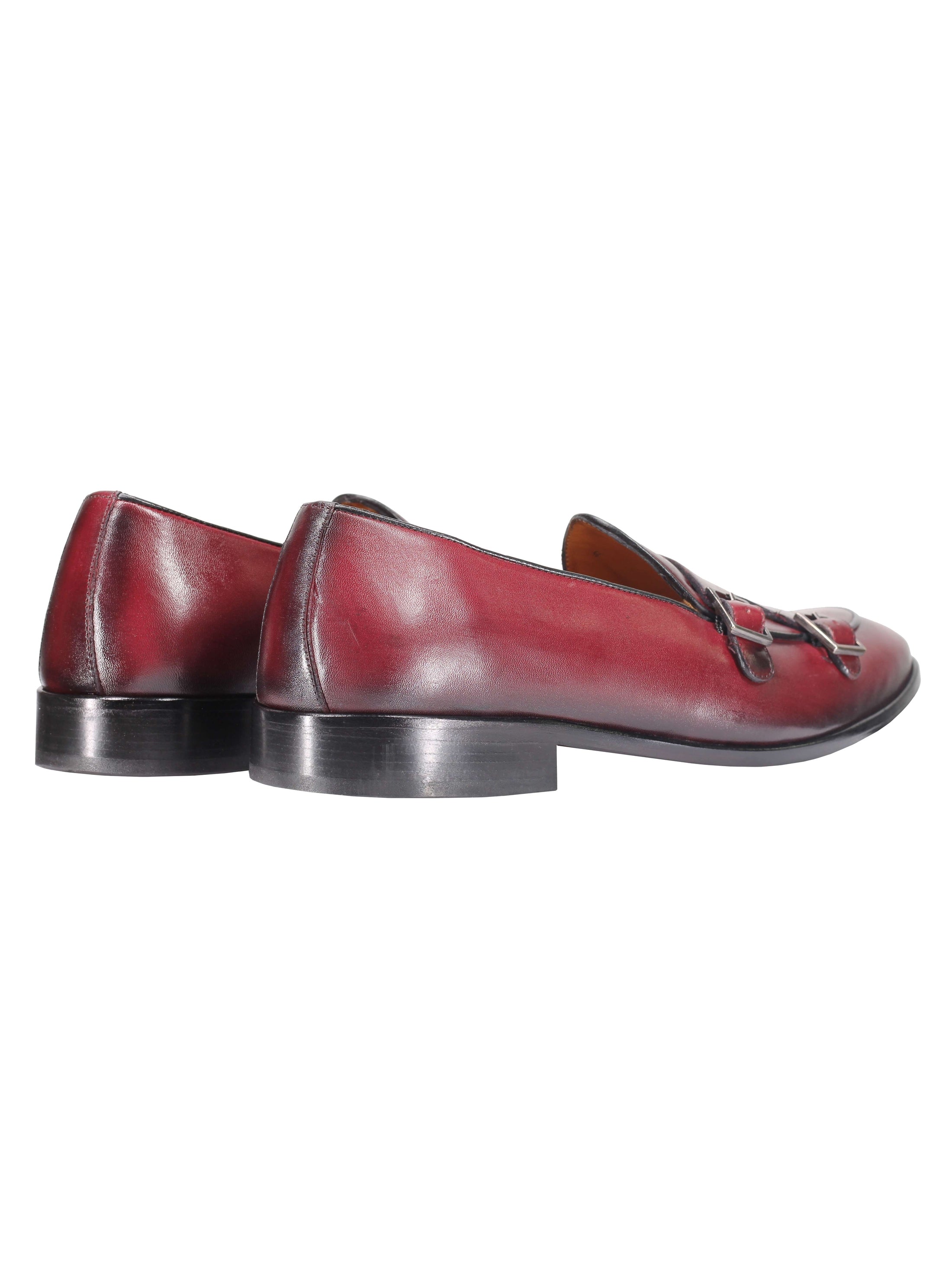 Real Leather Double Monk Shoes in Wine