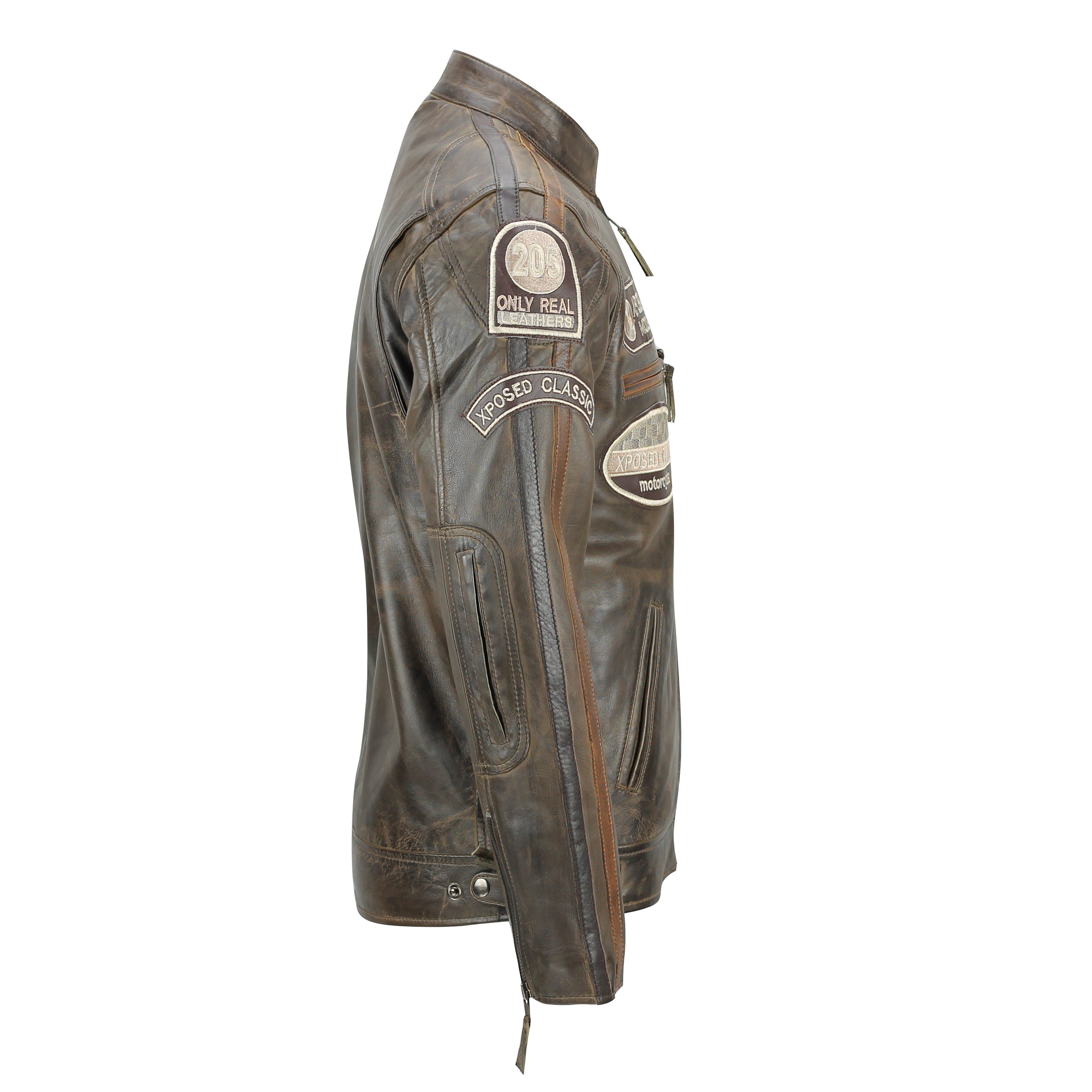 XPOSED VESTE DE MOTARD EN CUIR VÉRITABLE COUPE SLIM MARRON