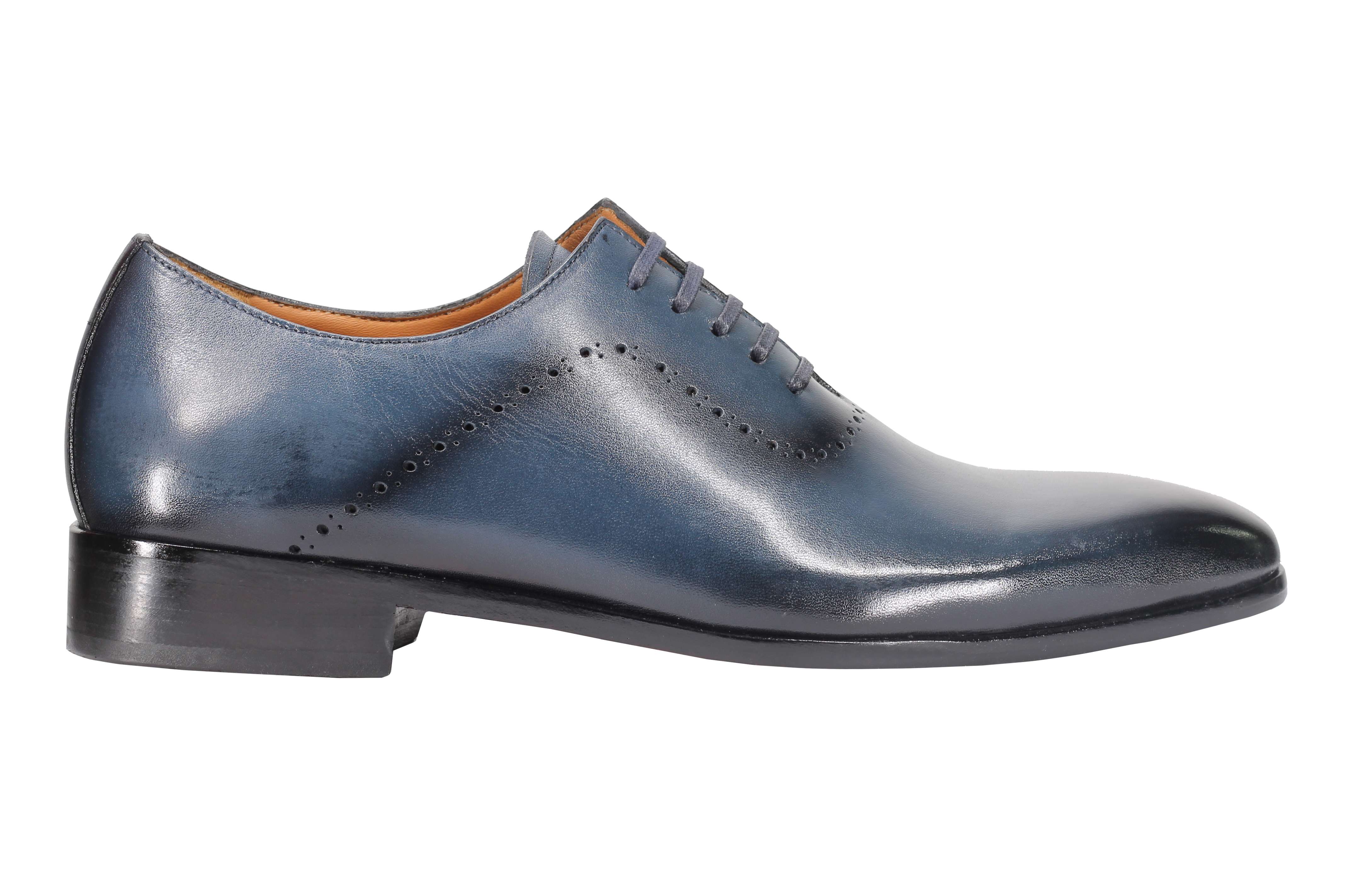 BLUE CALF LEATHER OXFORD LACE UP BROGUE SHOES