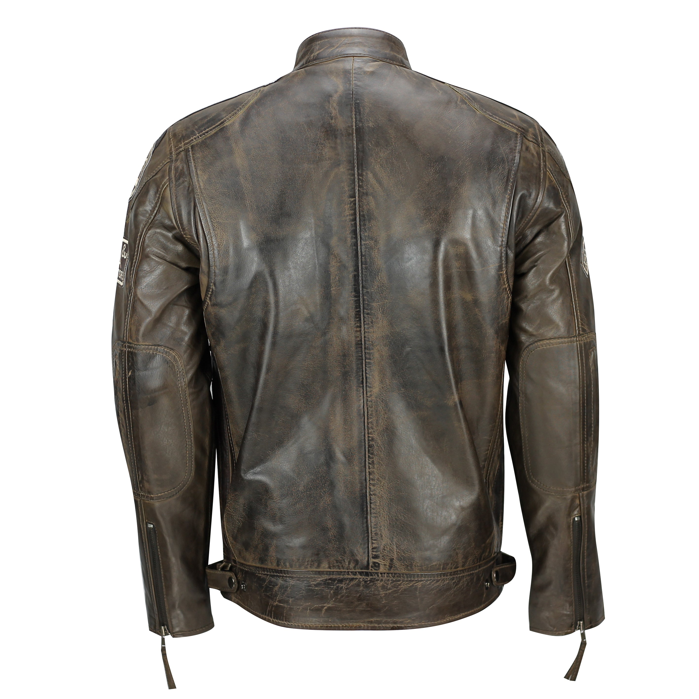 XPOSED REAL LEATHER BIKER SLIM FIT JACKET IN BROWN