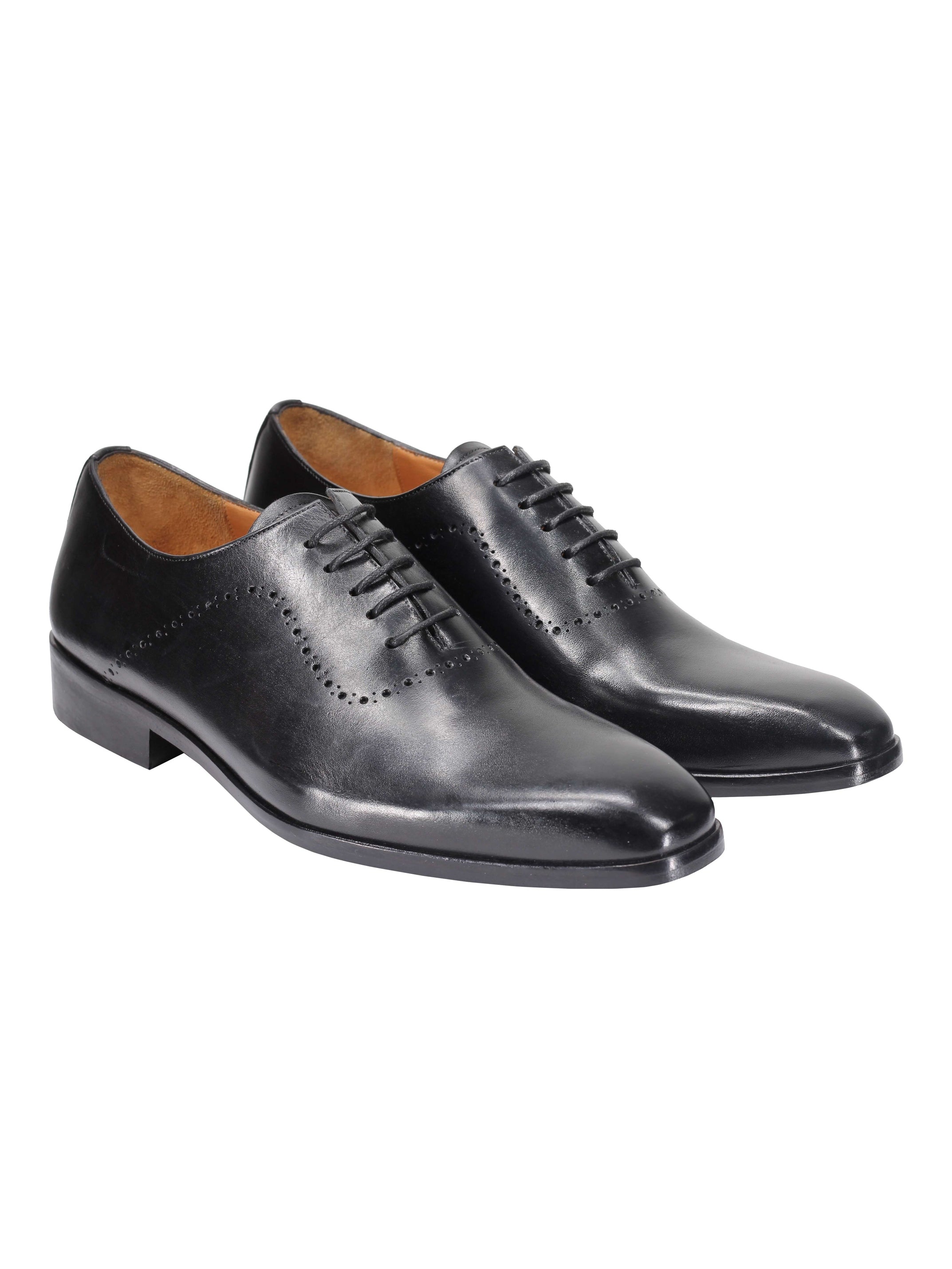 BLACK CALF LEATHER OXFORD LACE UP BROGUE SHOES