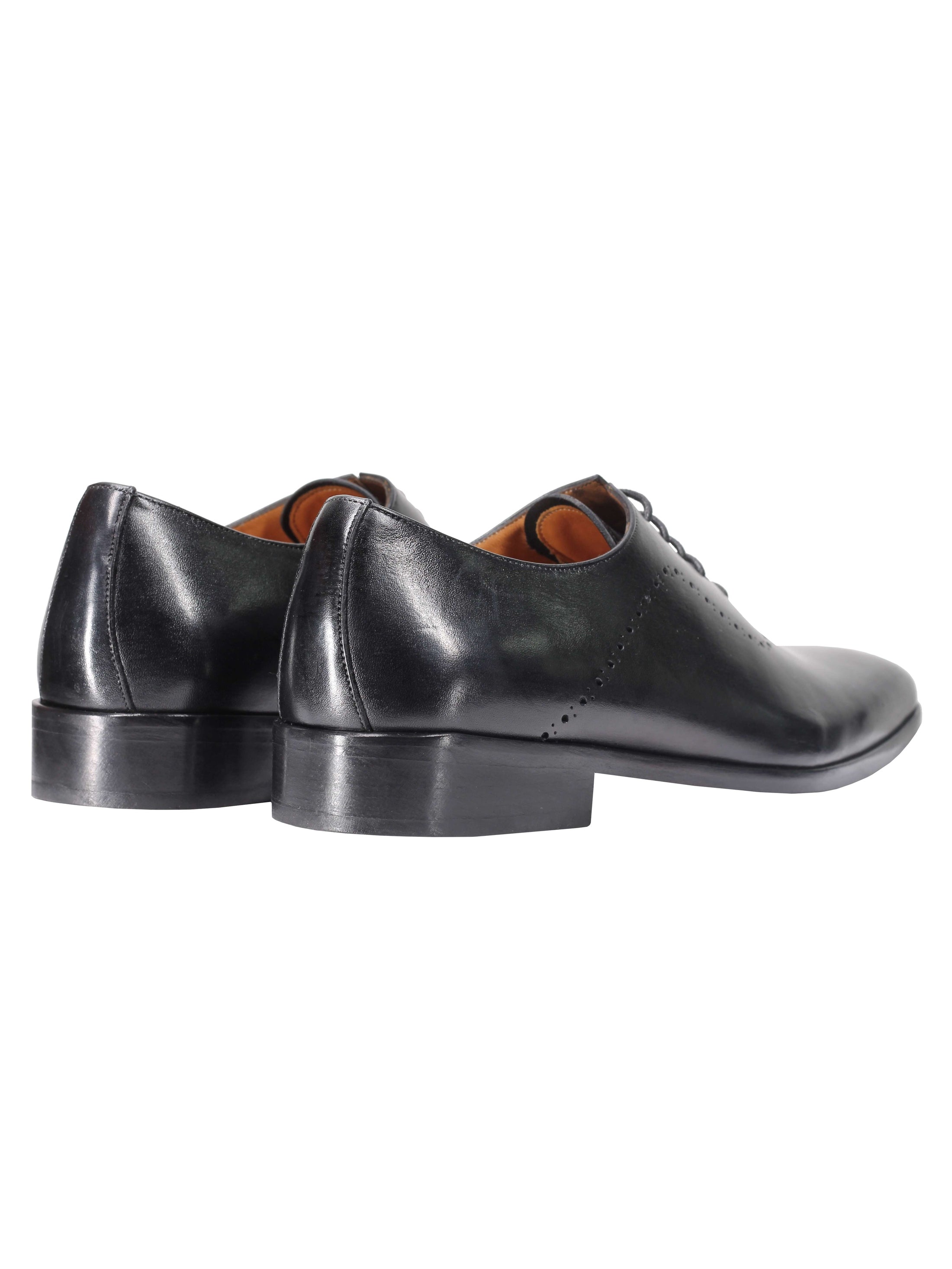 BLACK CALF LEATHER OXFORD LACE UP BROGUE SHOES