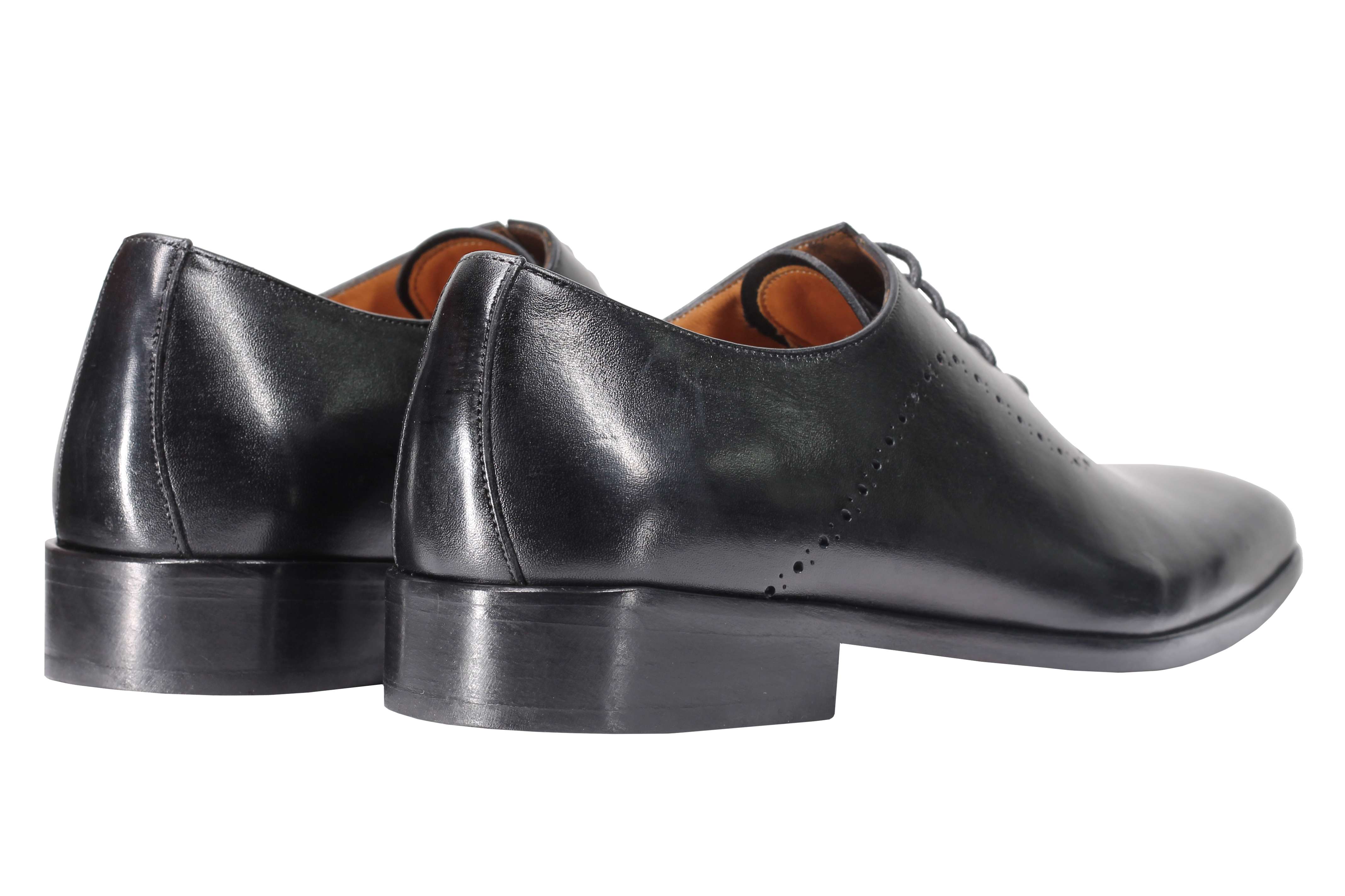 BLACK CALF LEATHER OXFORD LACE UP BROGUE SHOES