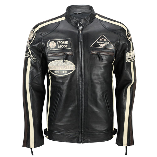 XPOSED VESTE EN CUIR VÉRITABLE COUPE SLIM NOIR