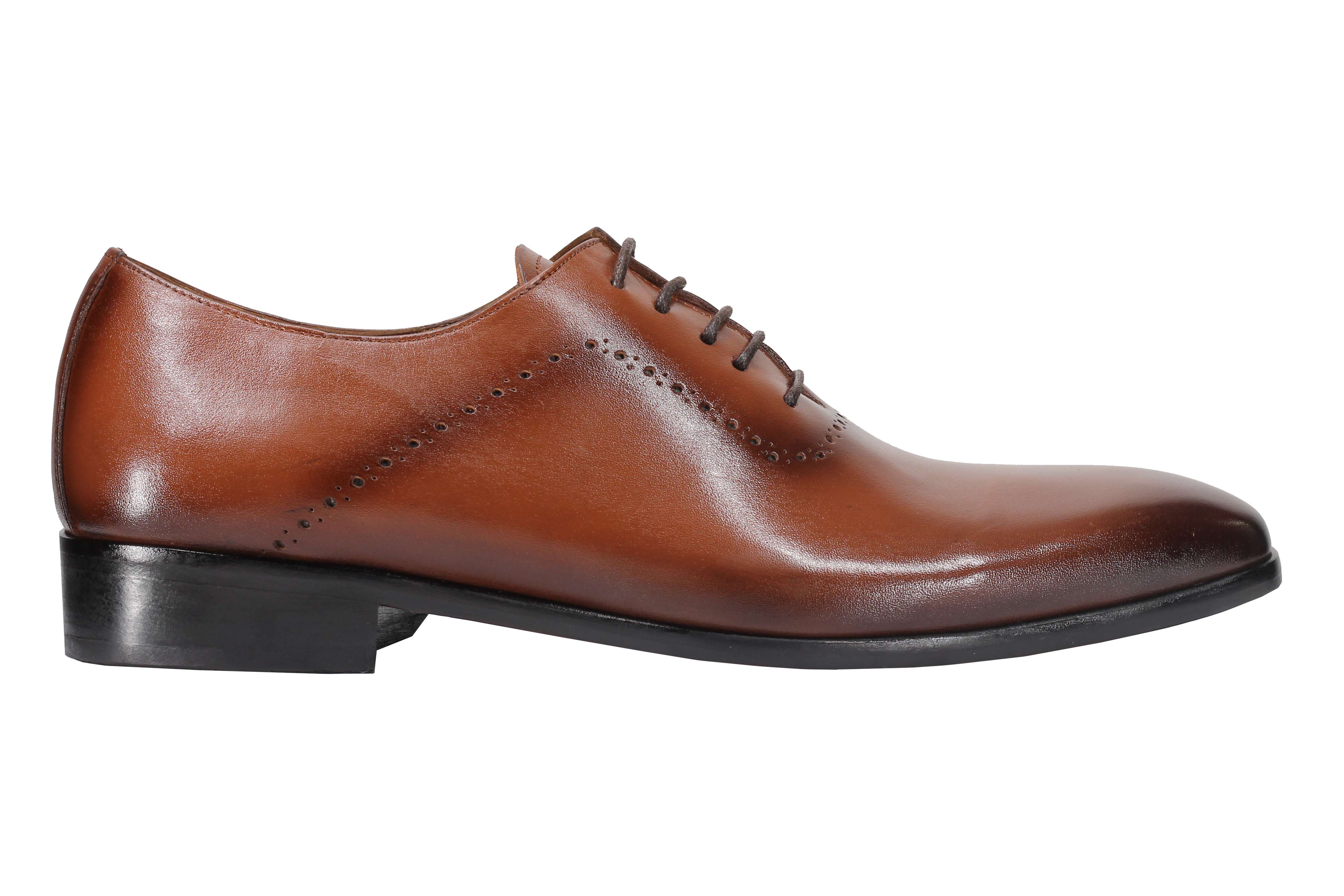 BROWN CALF LEATHER OXFORD LACE UP BROGUE SHOES