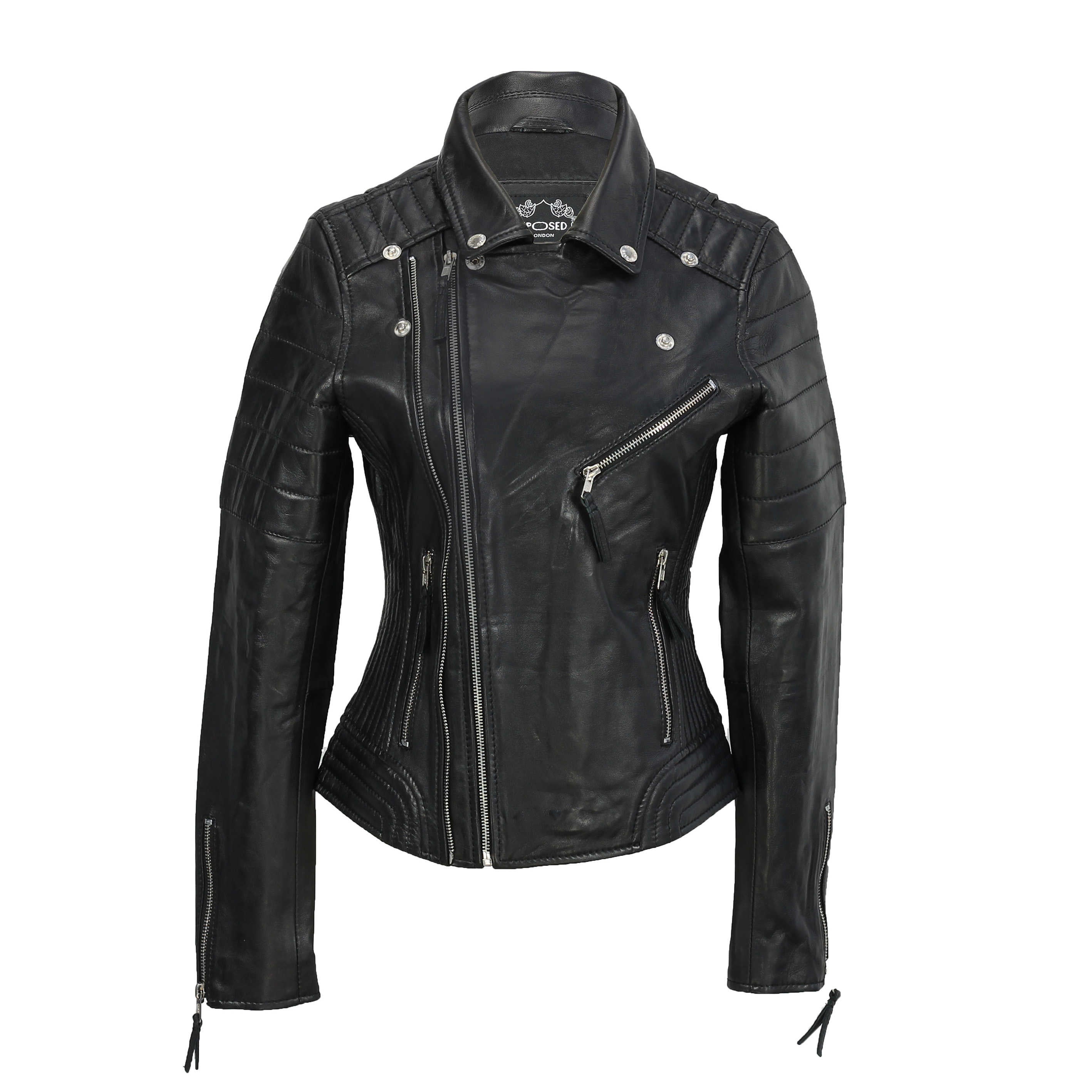 LADIE'S SLIM FIT BIKER JACKET IN BLACK