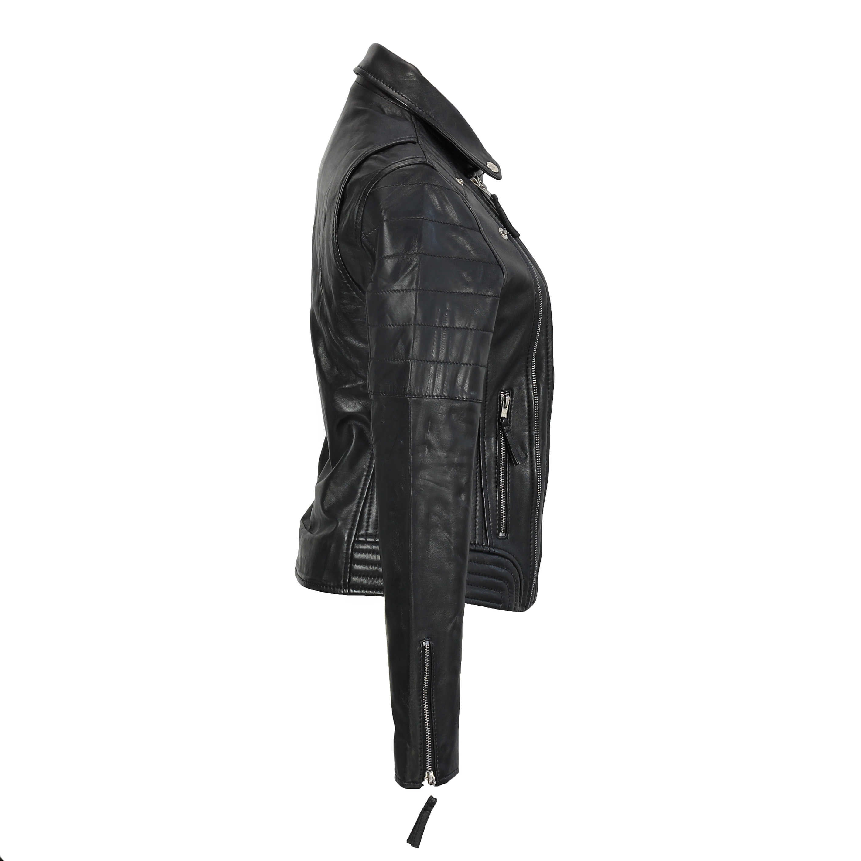 LADIE'S SLIM FIT BIKER JACKET IN BLACK