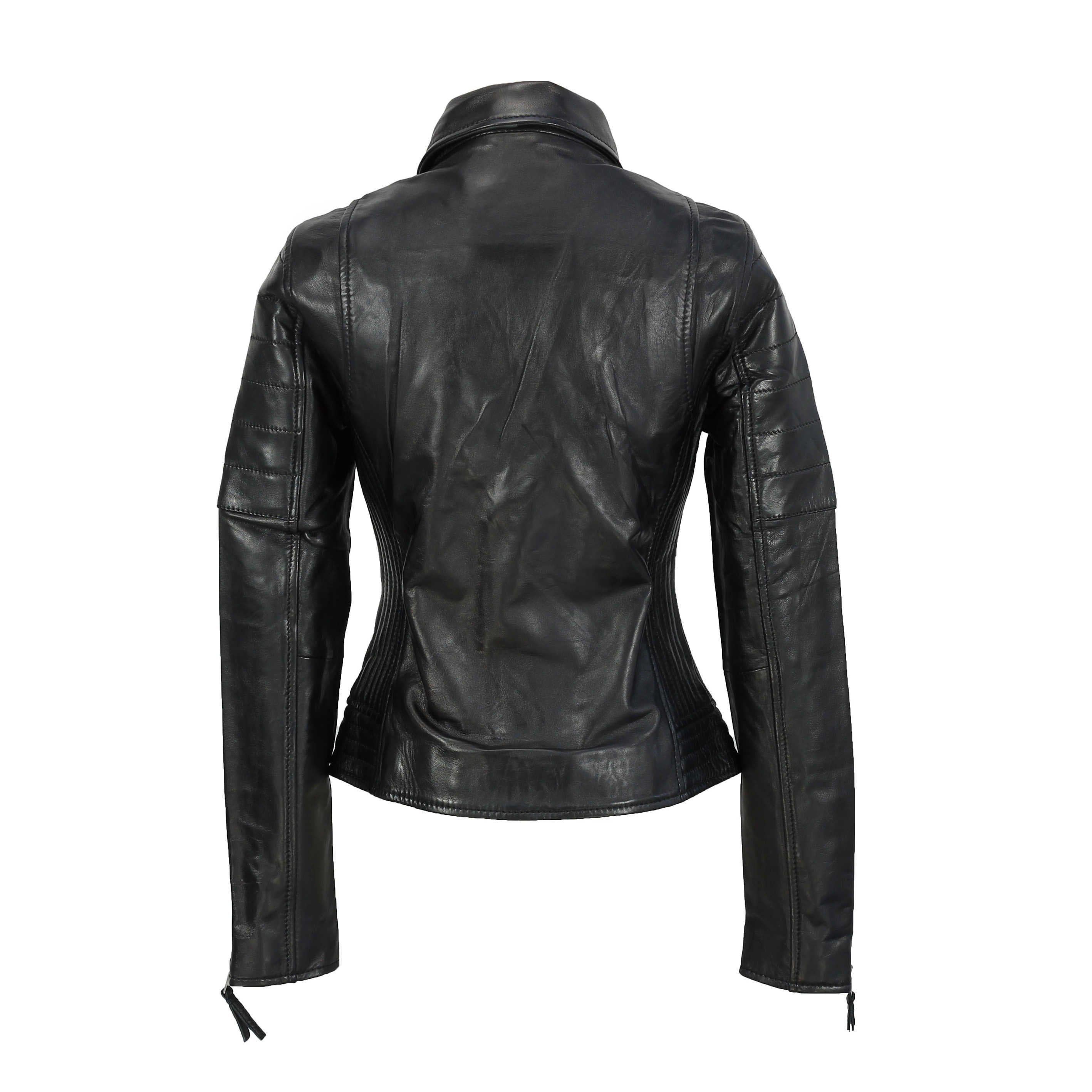 LADIE'S SLIM FIT BIKER JACKET IN BLACK