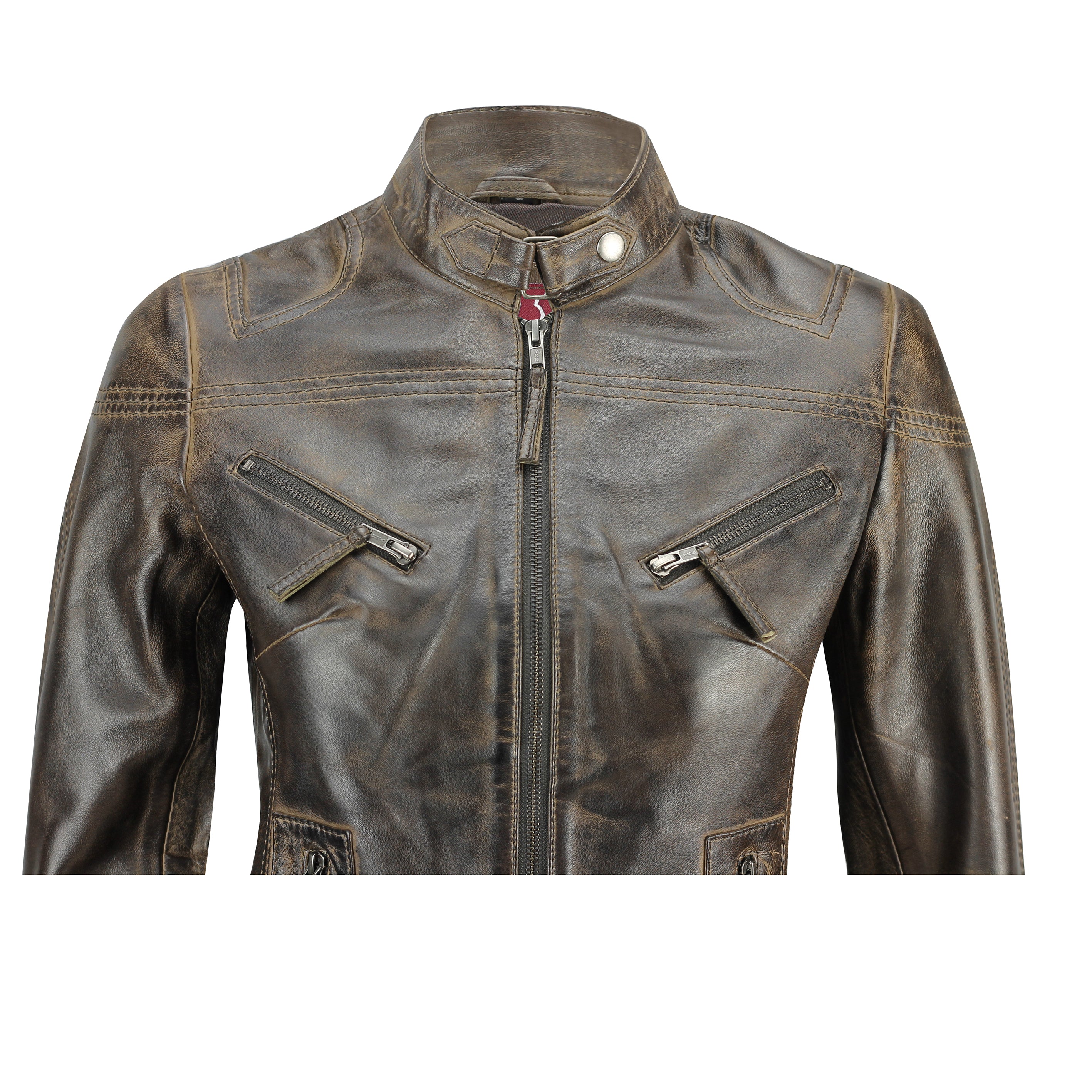 Retro Leather Biker Jacket Brown