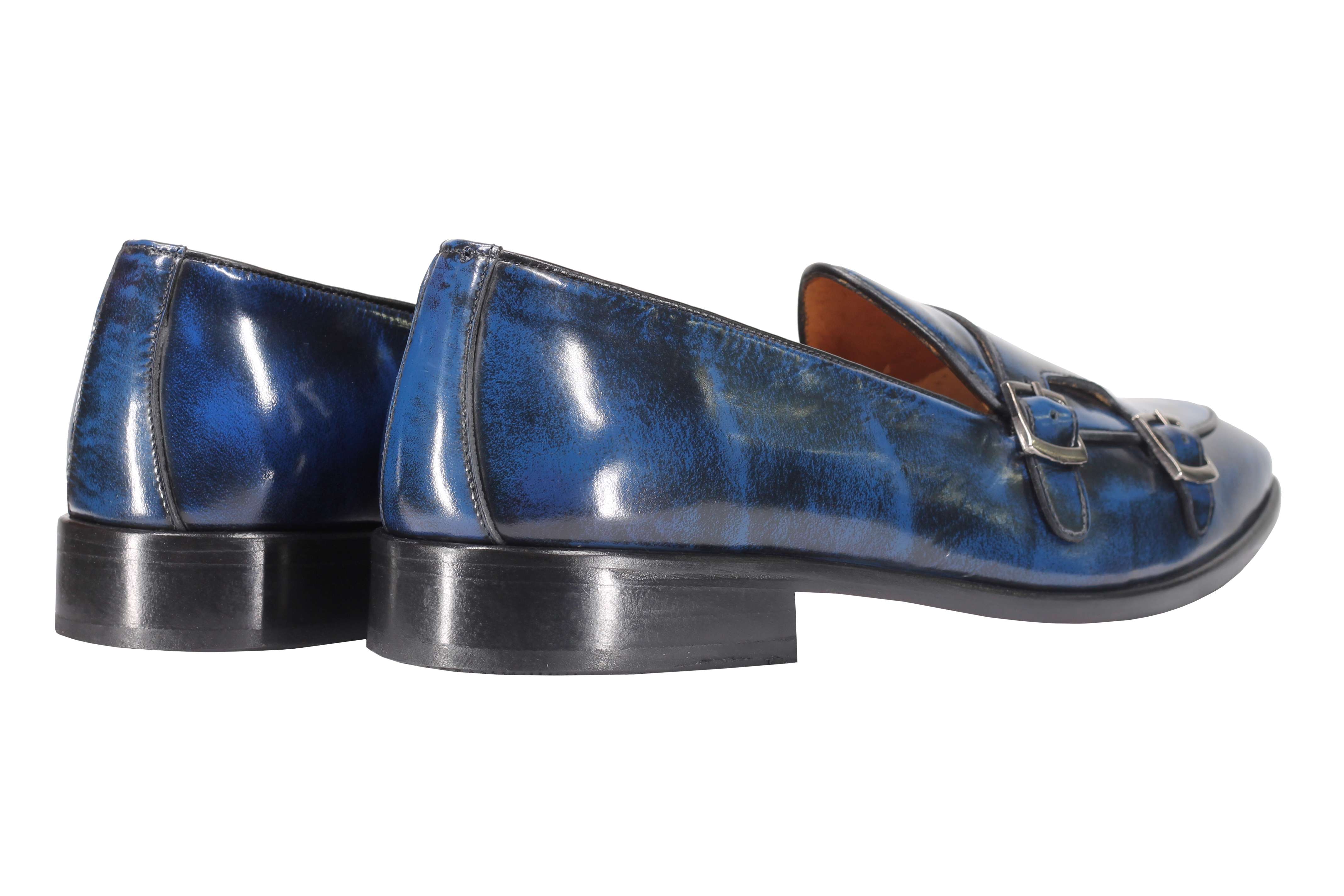 Blue Patent Leather Double Monk Shoes