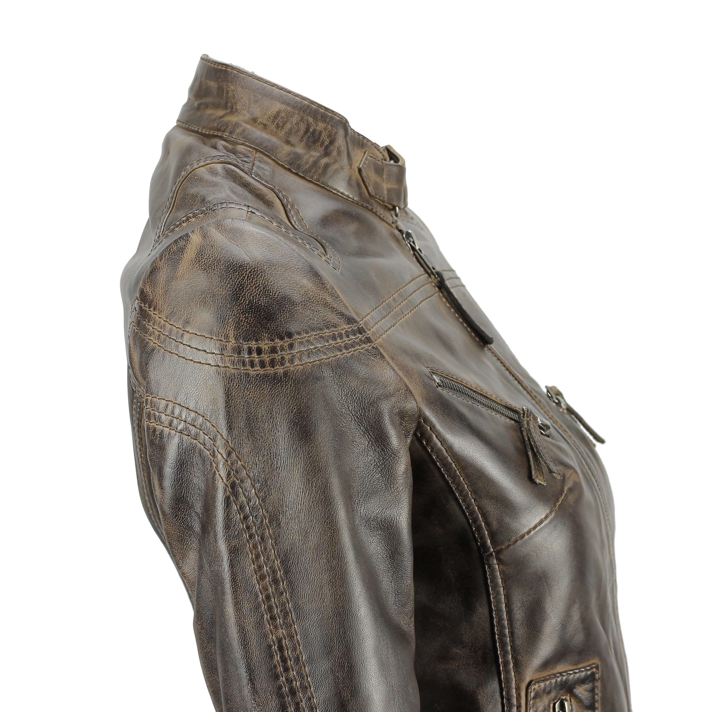 Retro Leather Biker Jacket Brown