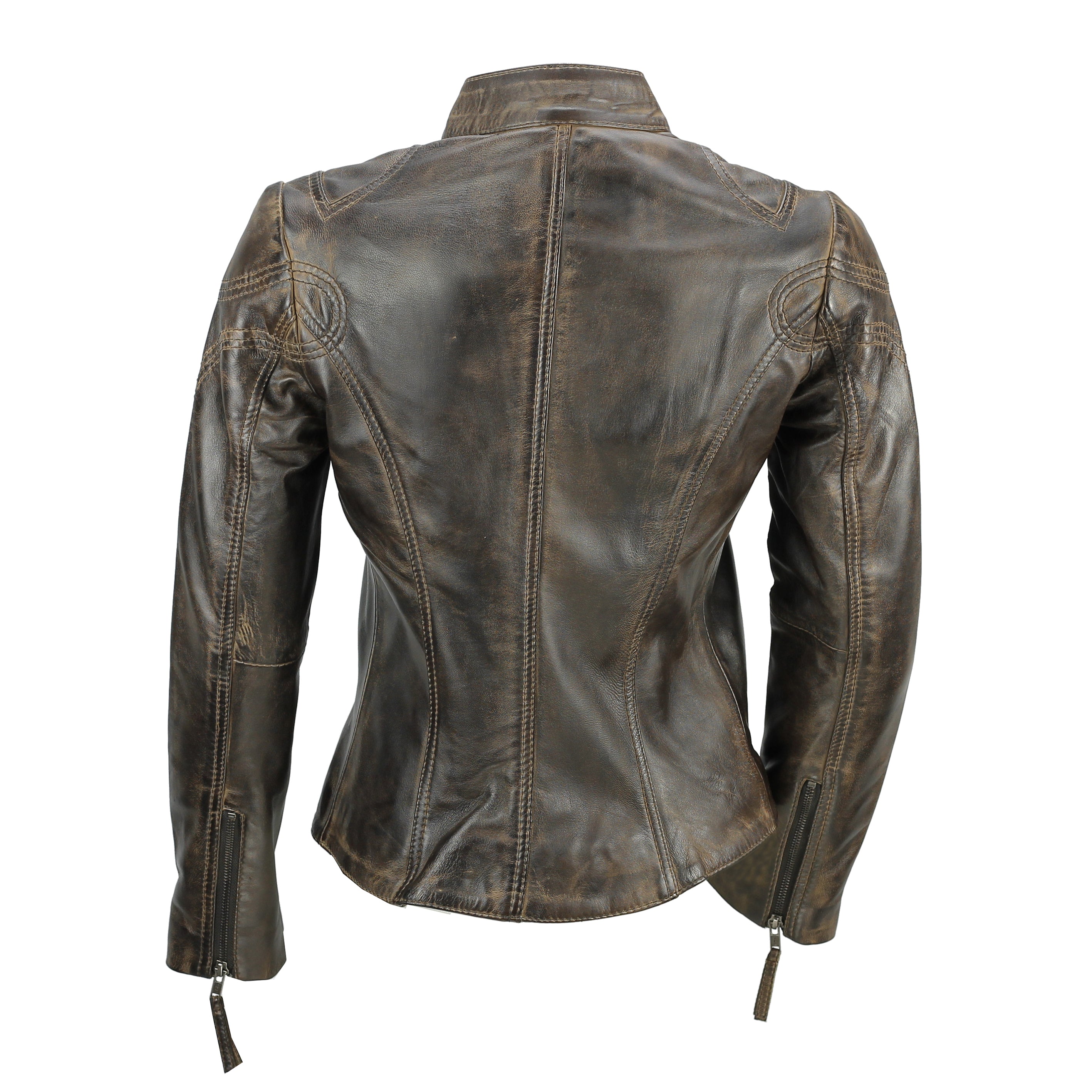 Retro Leather Biker Jacket Brown