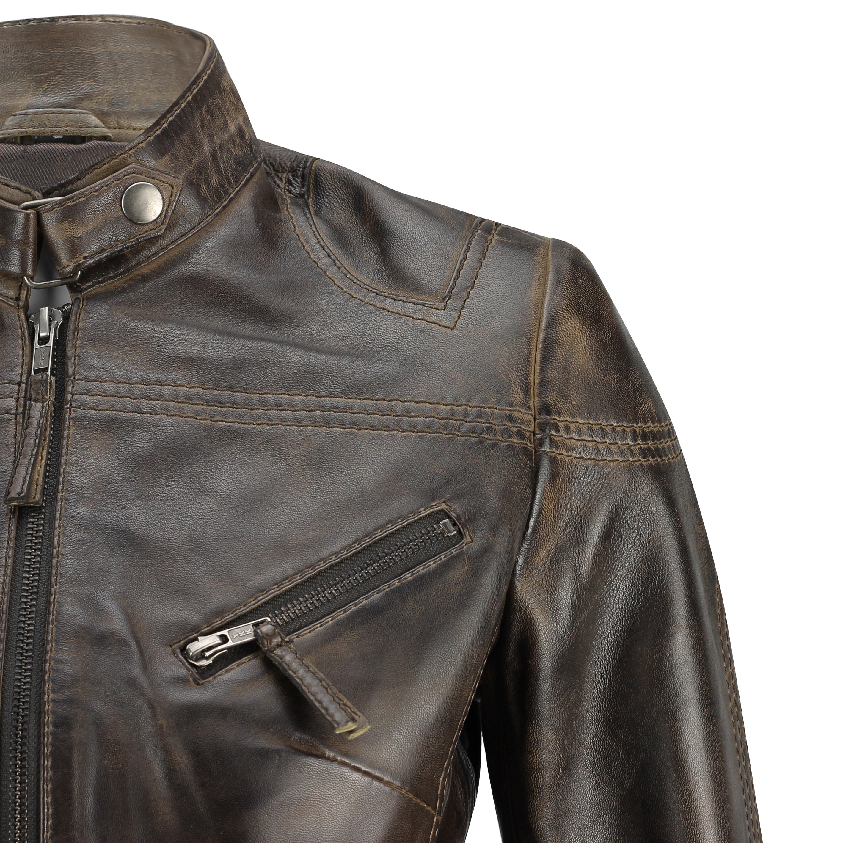 Retro Leather Biker Jacket Brown