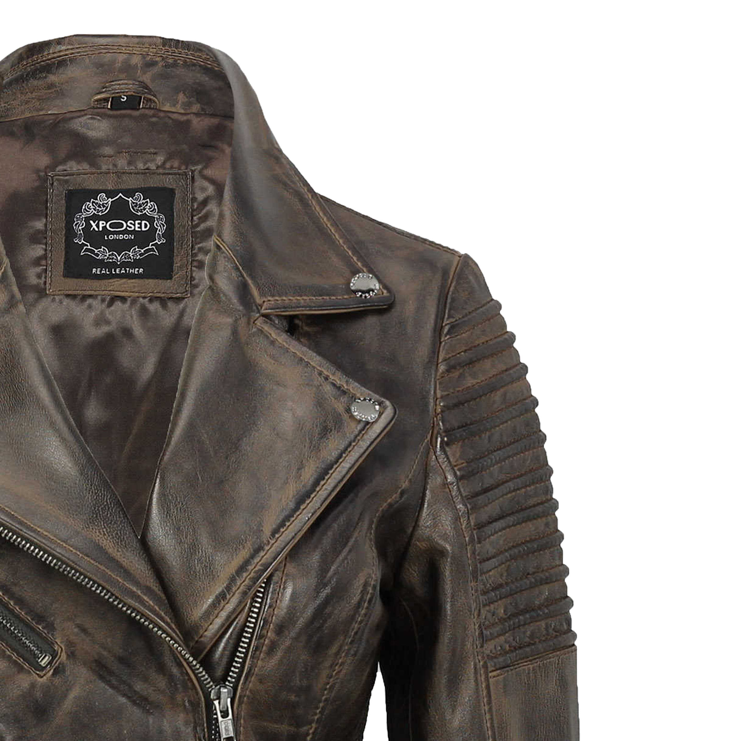Ladies Retro Biker Jacket Brown