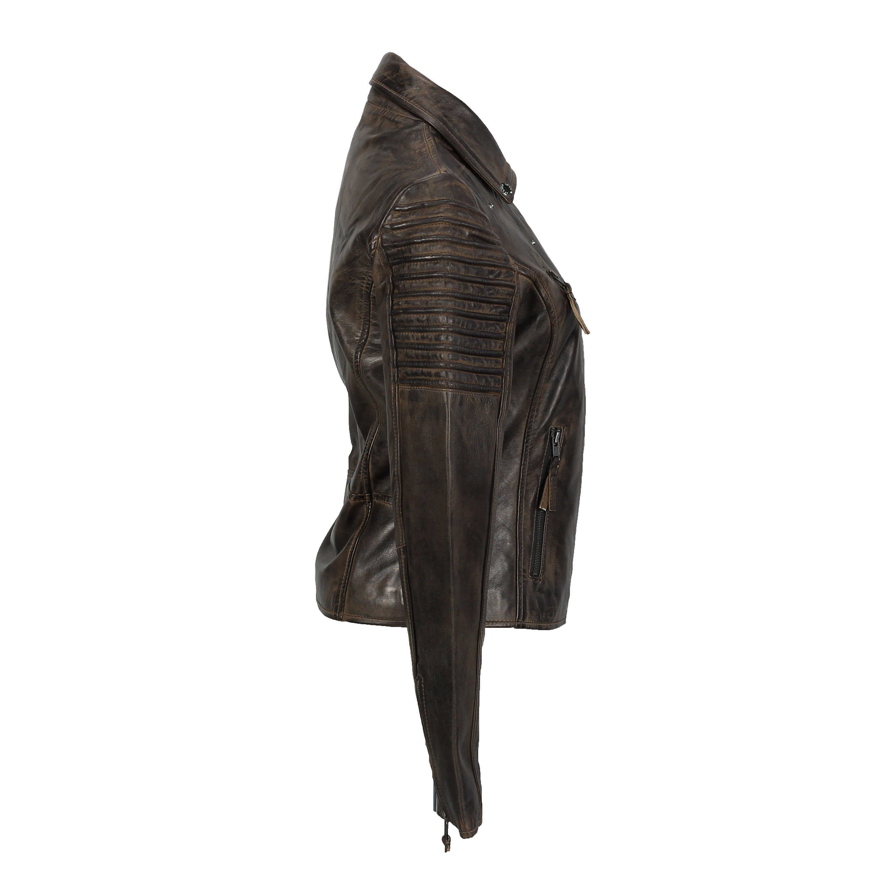 Ladies Retro Biker Jacket Brown