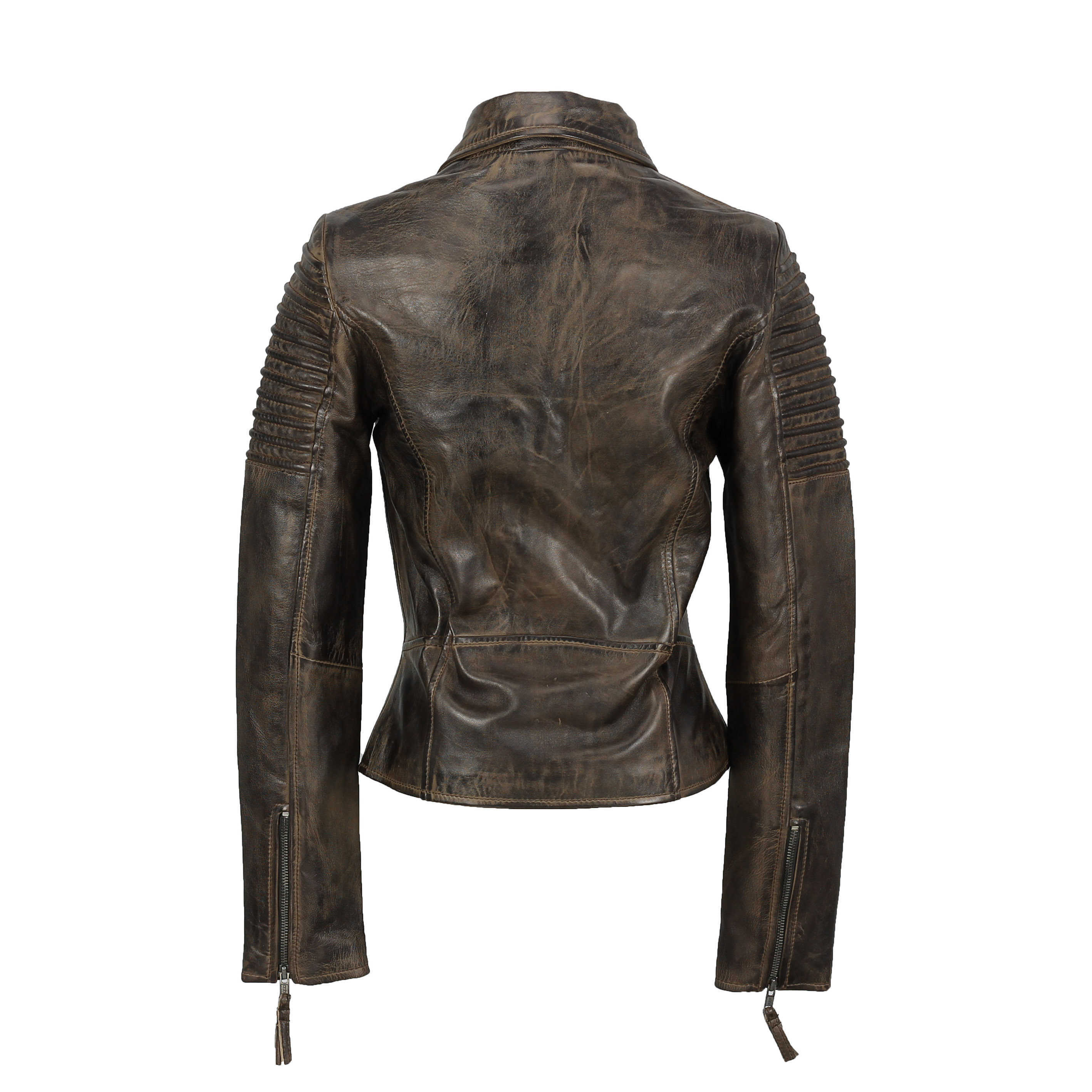 Ladies Retro Biker Jacket Brown