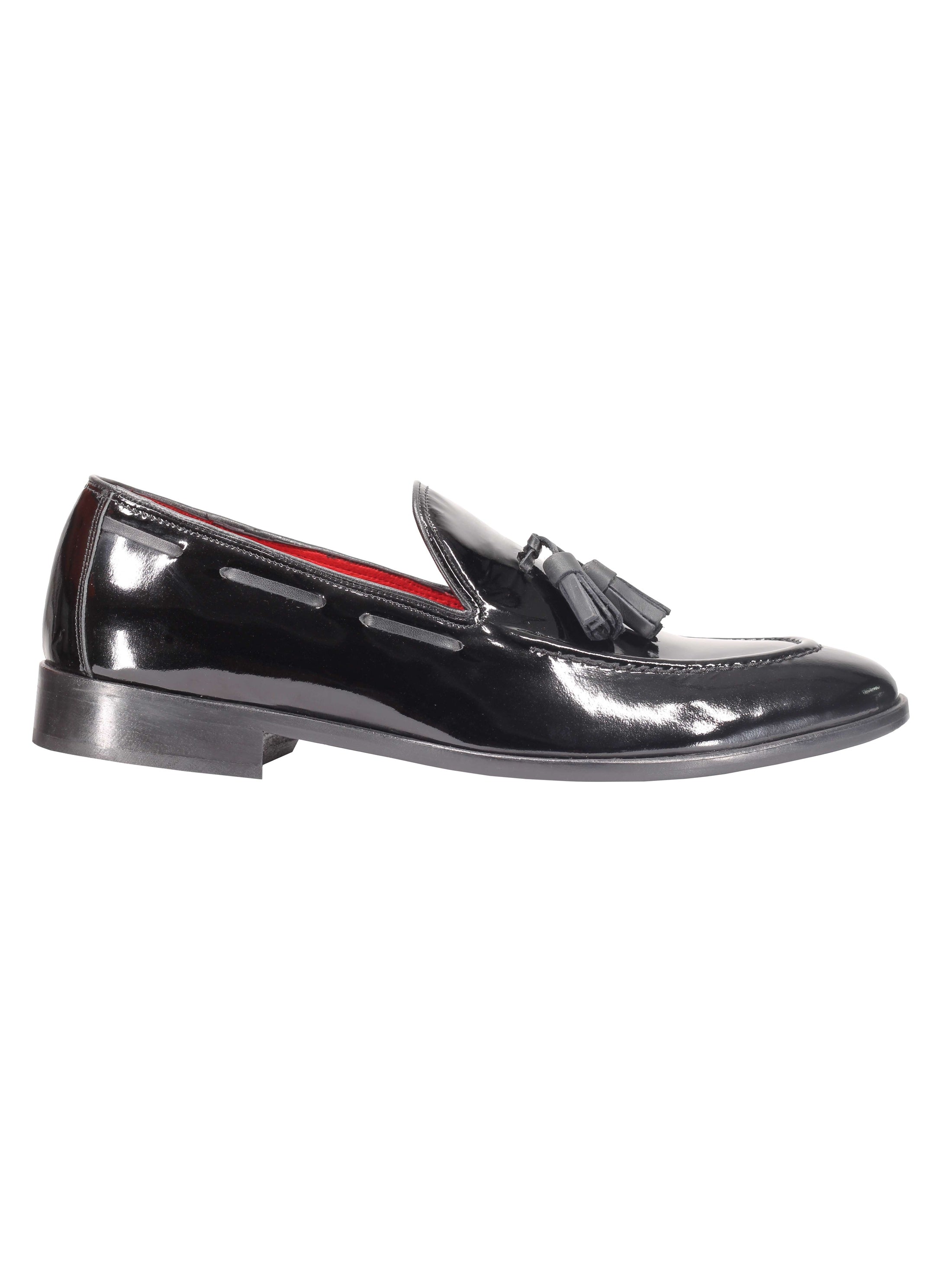 BLACK SHINY LEATHER TASSEL LOAFERS