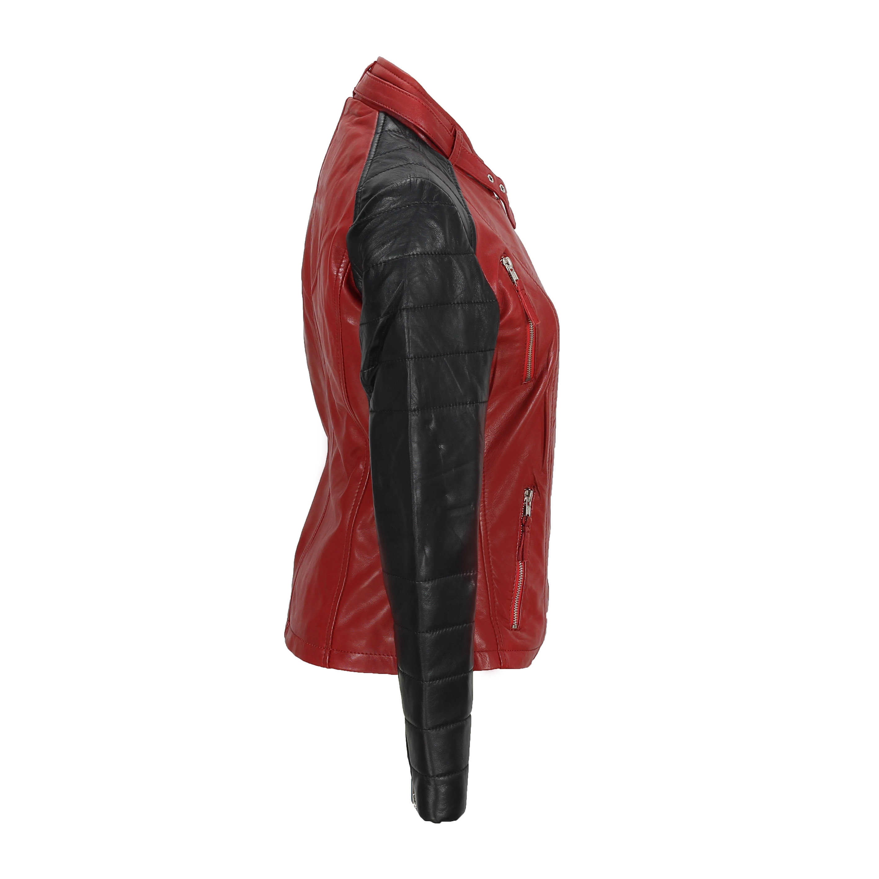 Ladies Black Red Vintage Soft Genuine Real Leather Biker Jacket Size Fitted