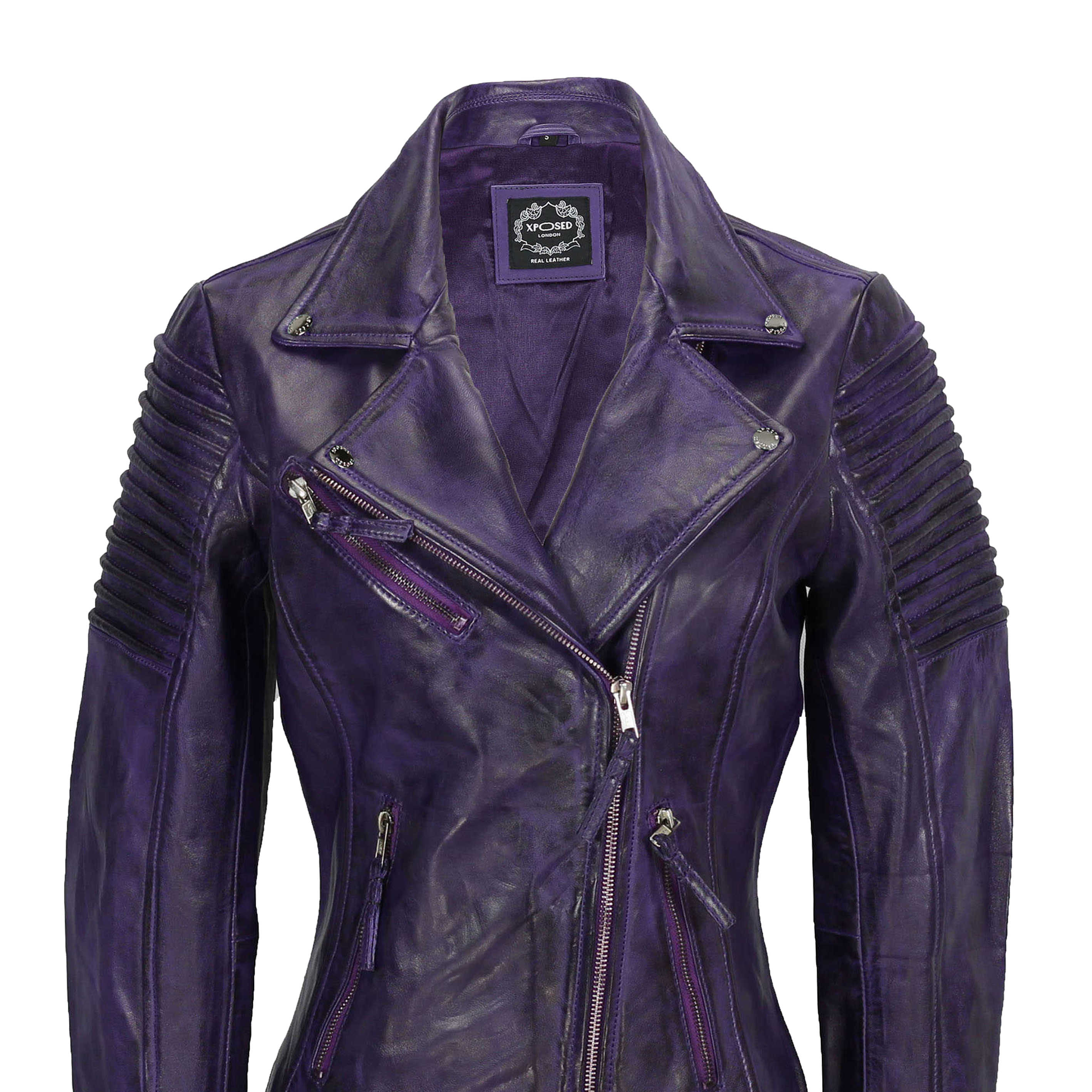 Ladies Retro Biker Jacket Purple