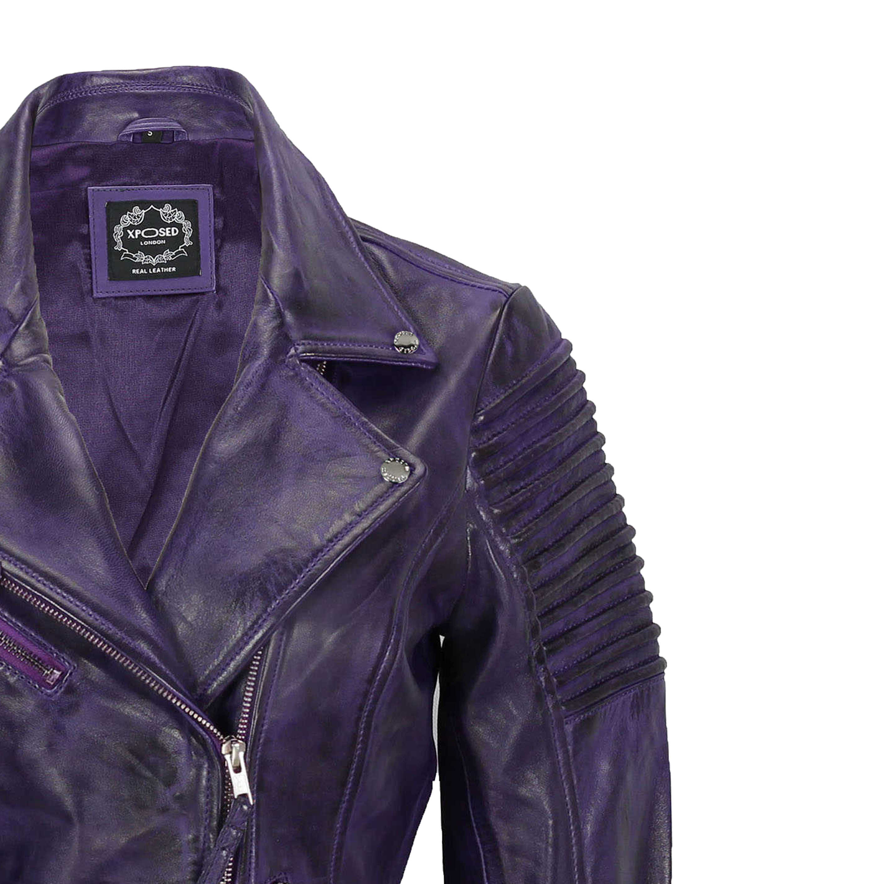 Ladies Retro Biker Jacket Purple