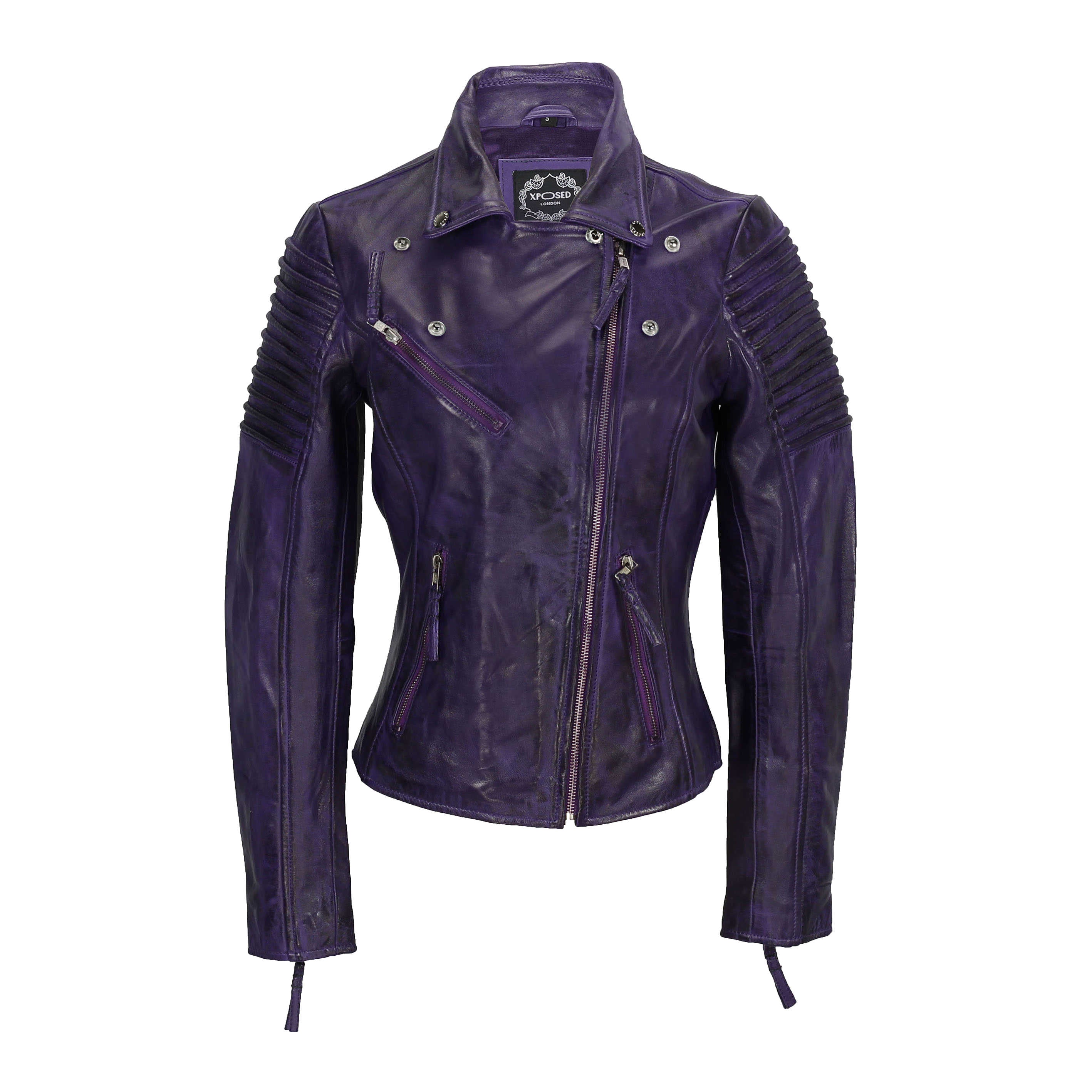 Ladies Retro Biker Jacket Purple