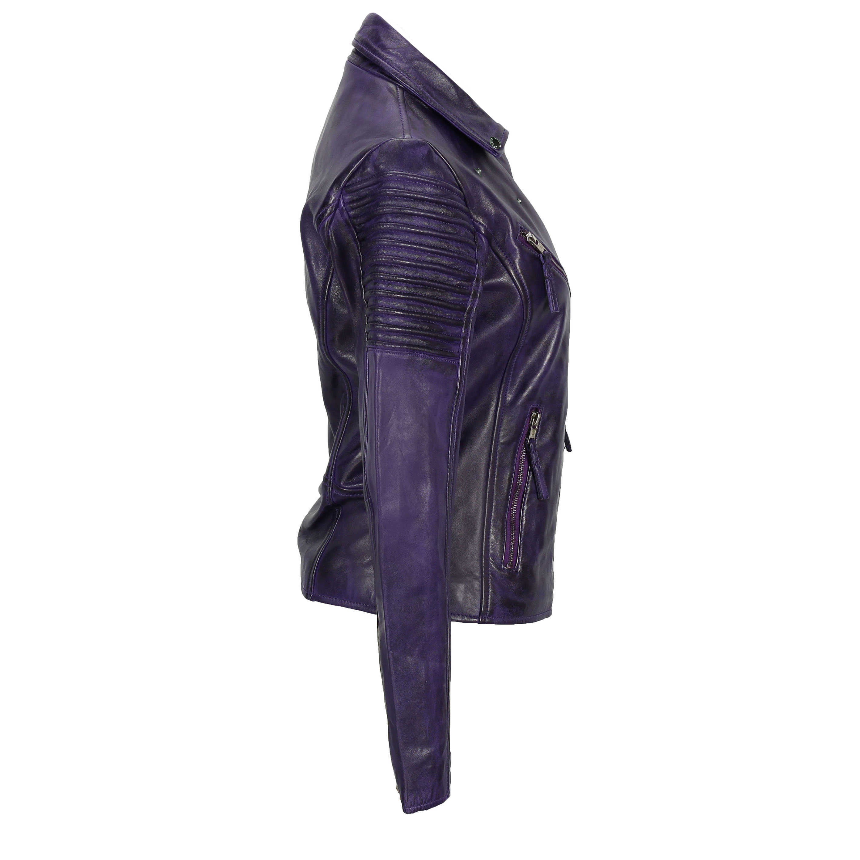 Ladies Retro Biker Jacket Purple