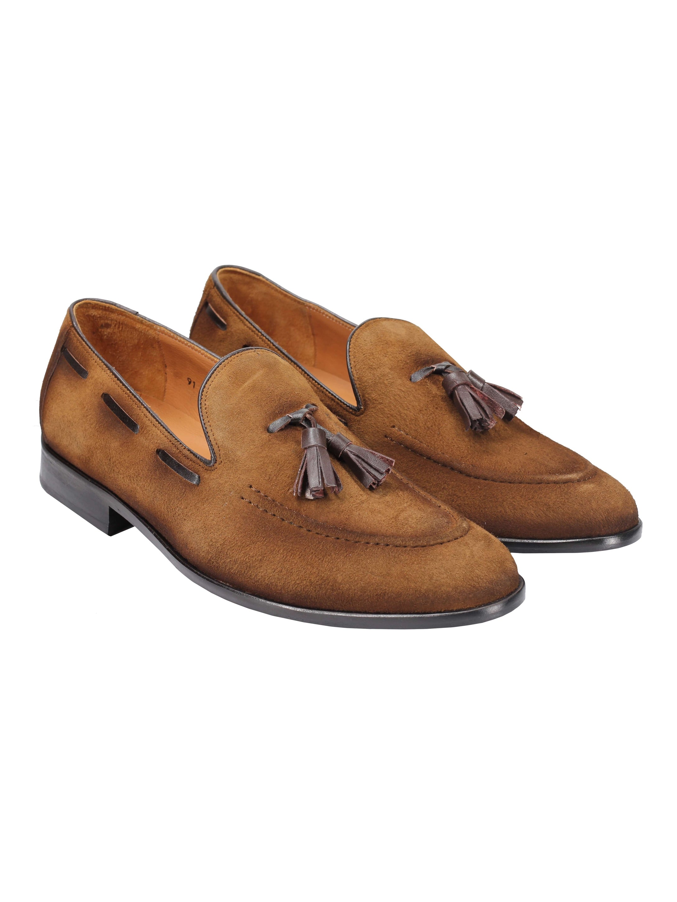 SUDED LEATHER TASSEL LOAFERS IN TAN