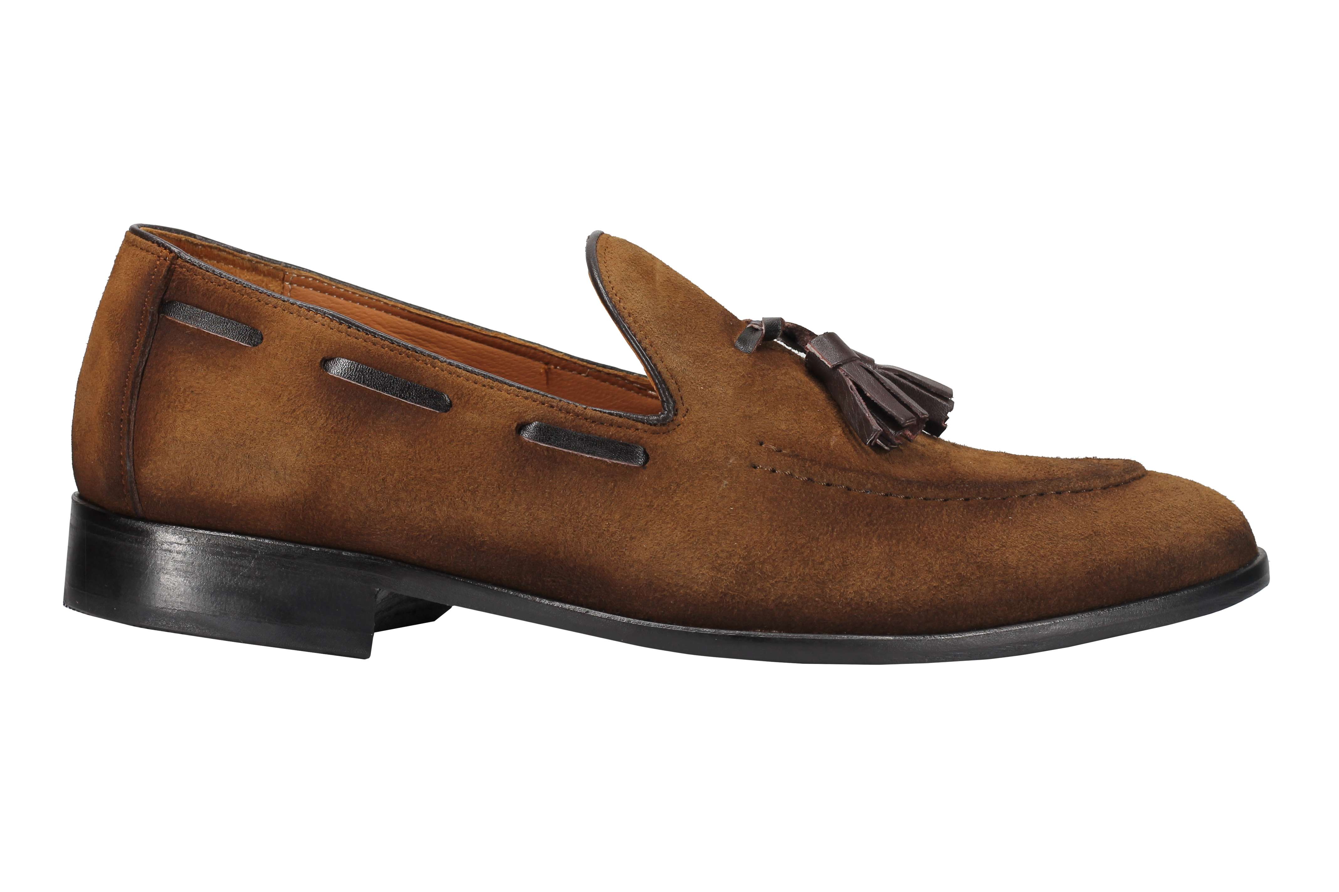SUDED LEATHER TASSEL LOAFERS IN TAN