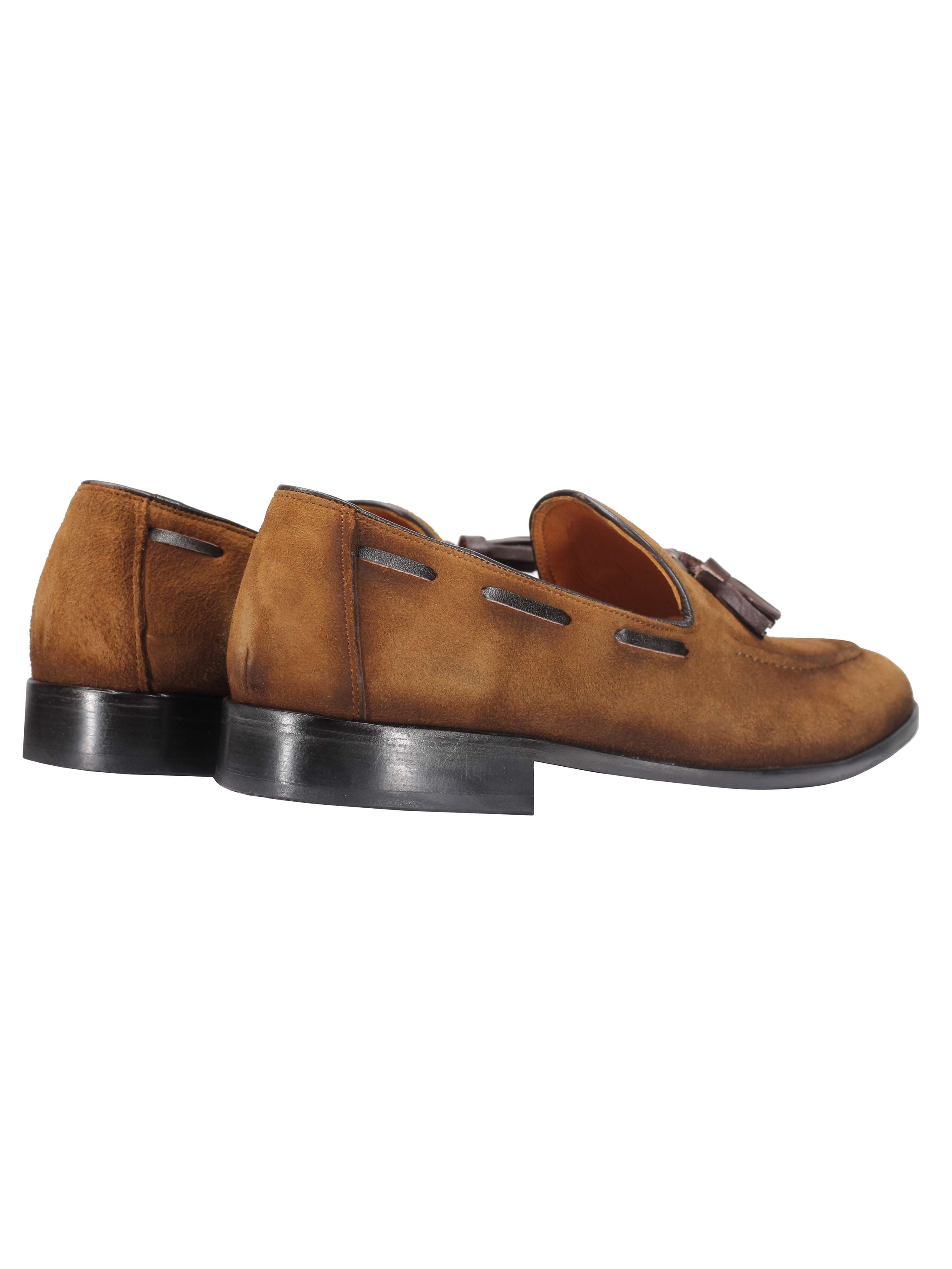 SUDED LEATHER TASSEL LOAFERS IN TAN