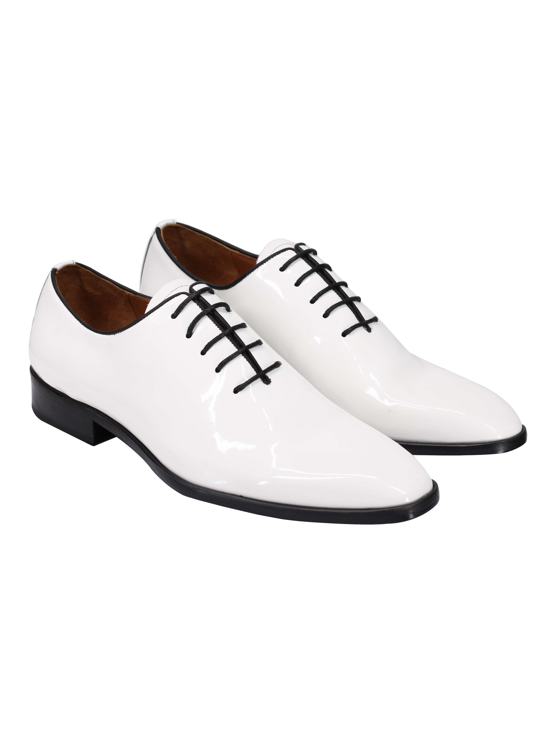 WHITE LEATHER SHINY OXFORD LACE UP SHOES