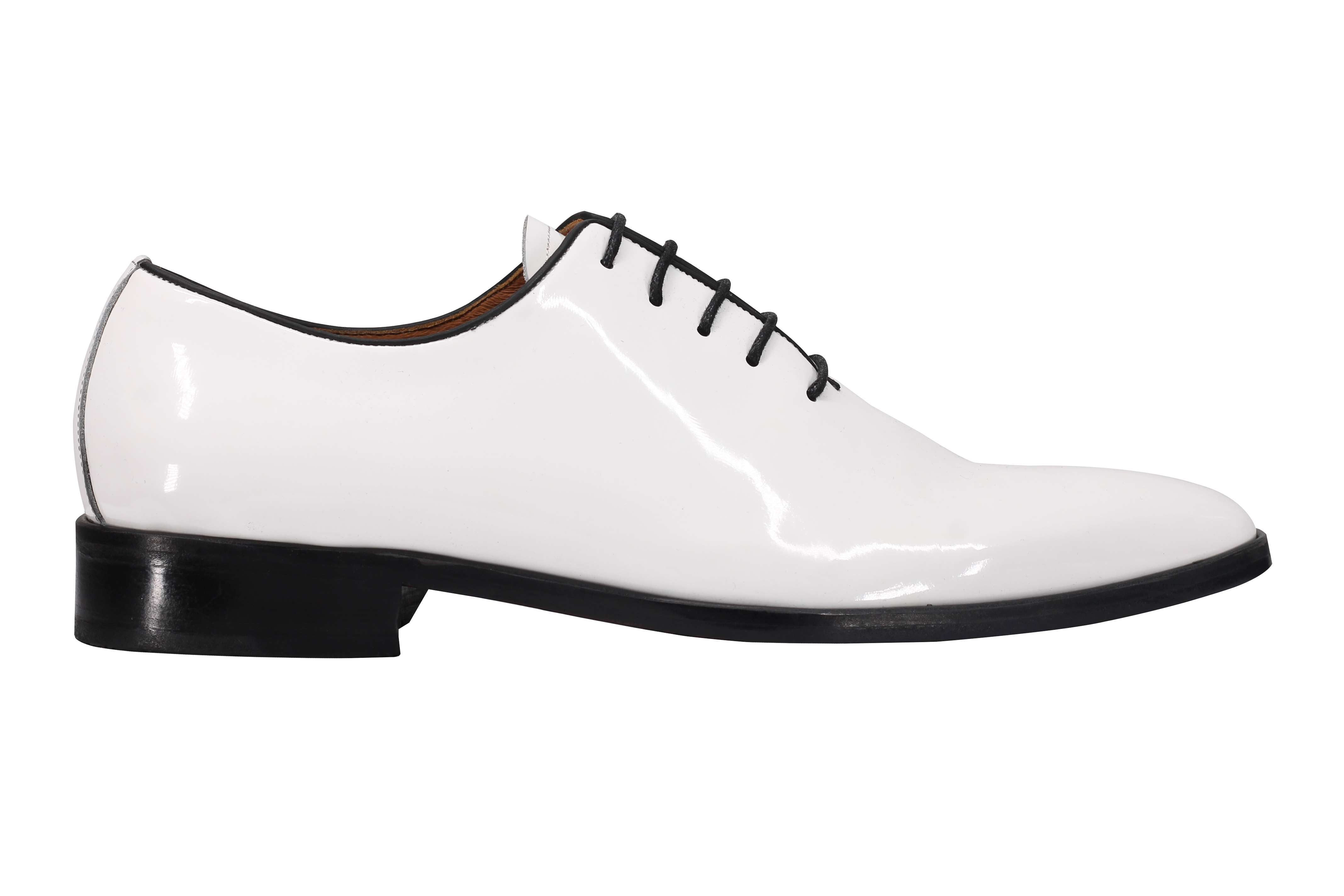 WHITE LEATHER SHINY OXFORD LACE UP SHOES