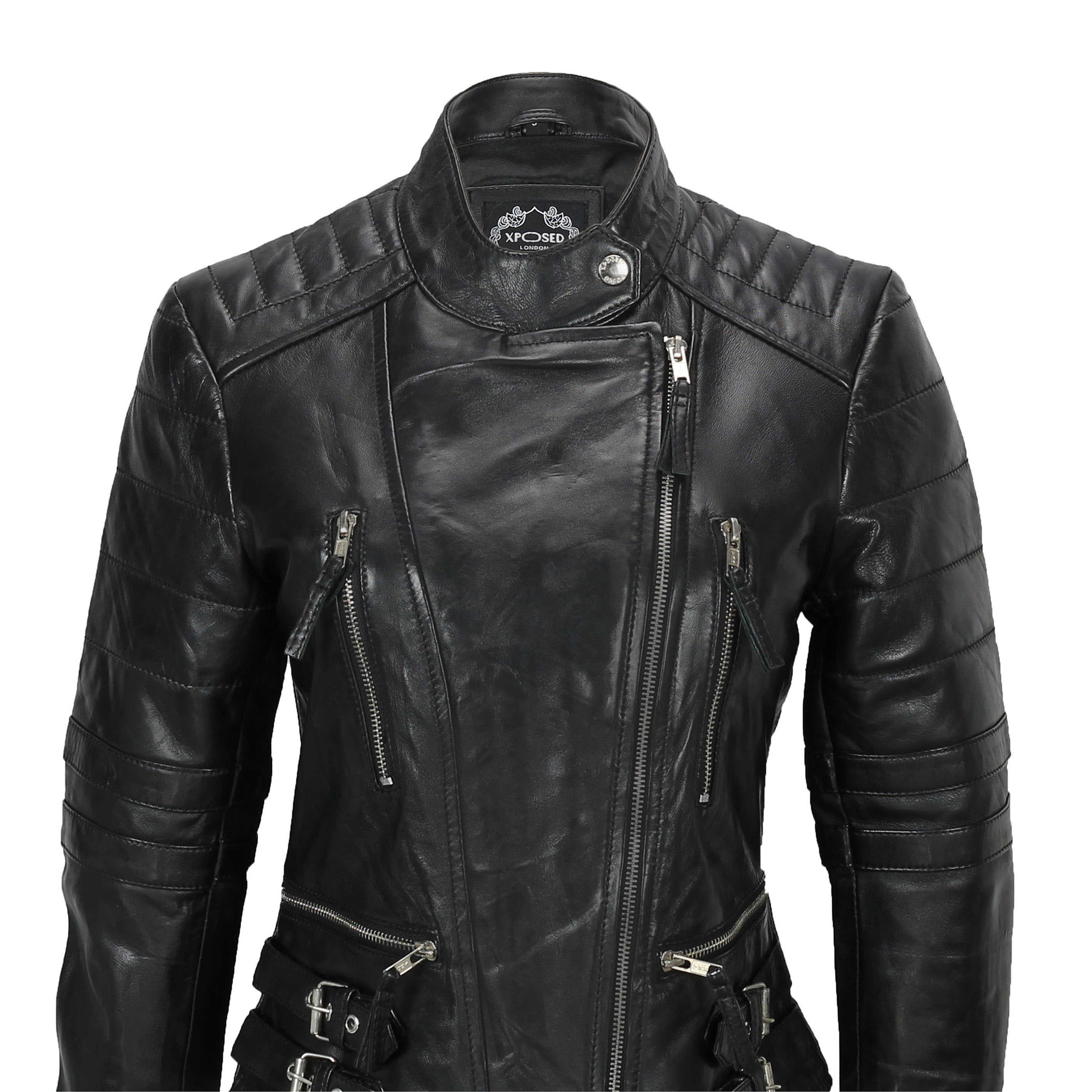 Ladies Women Soft Real Leather Biker Jacket