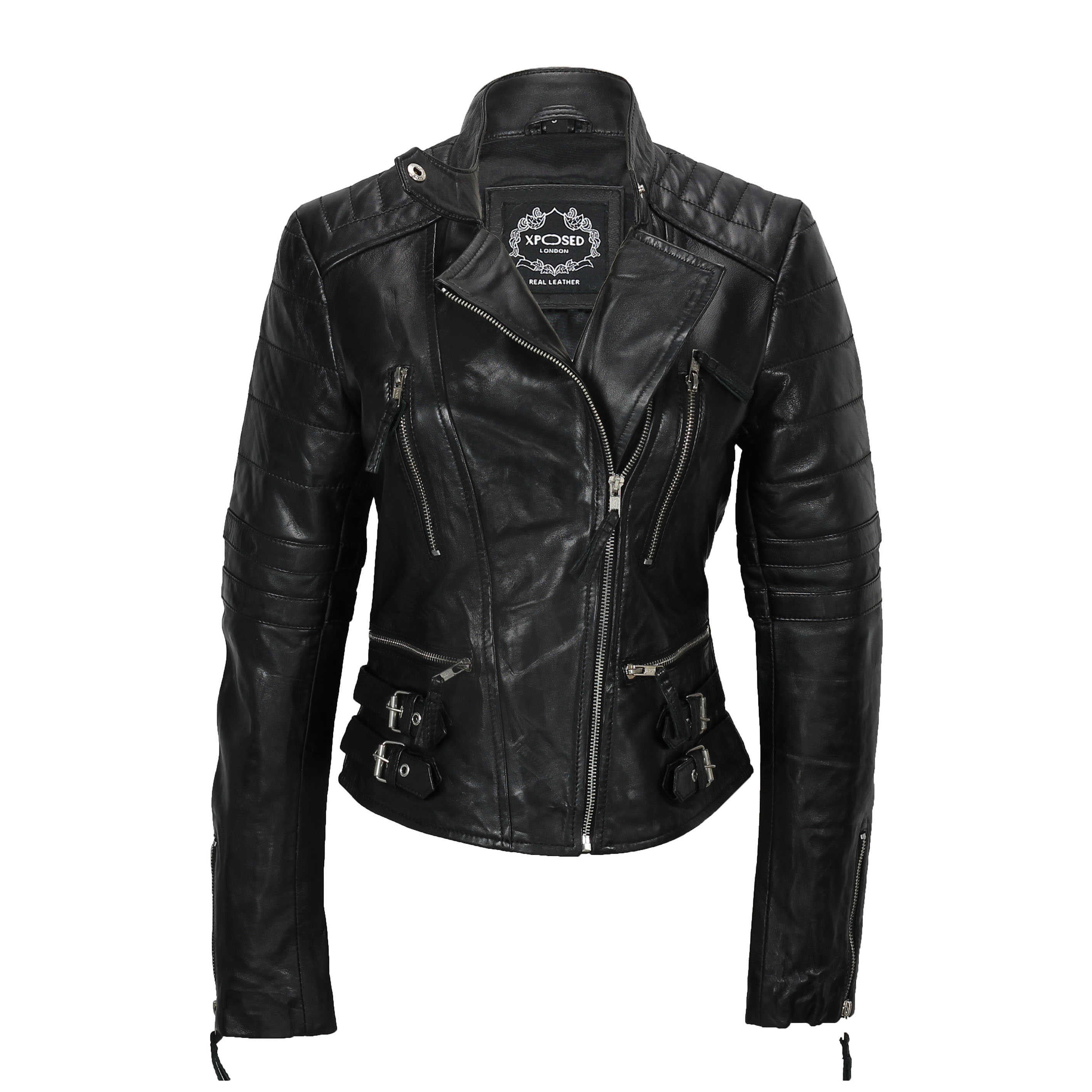 Ladies Women Soft Real Leather Biker Jacket