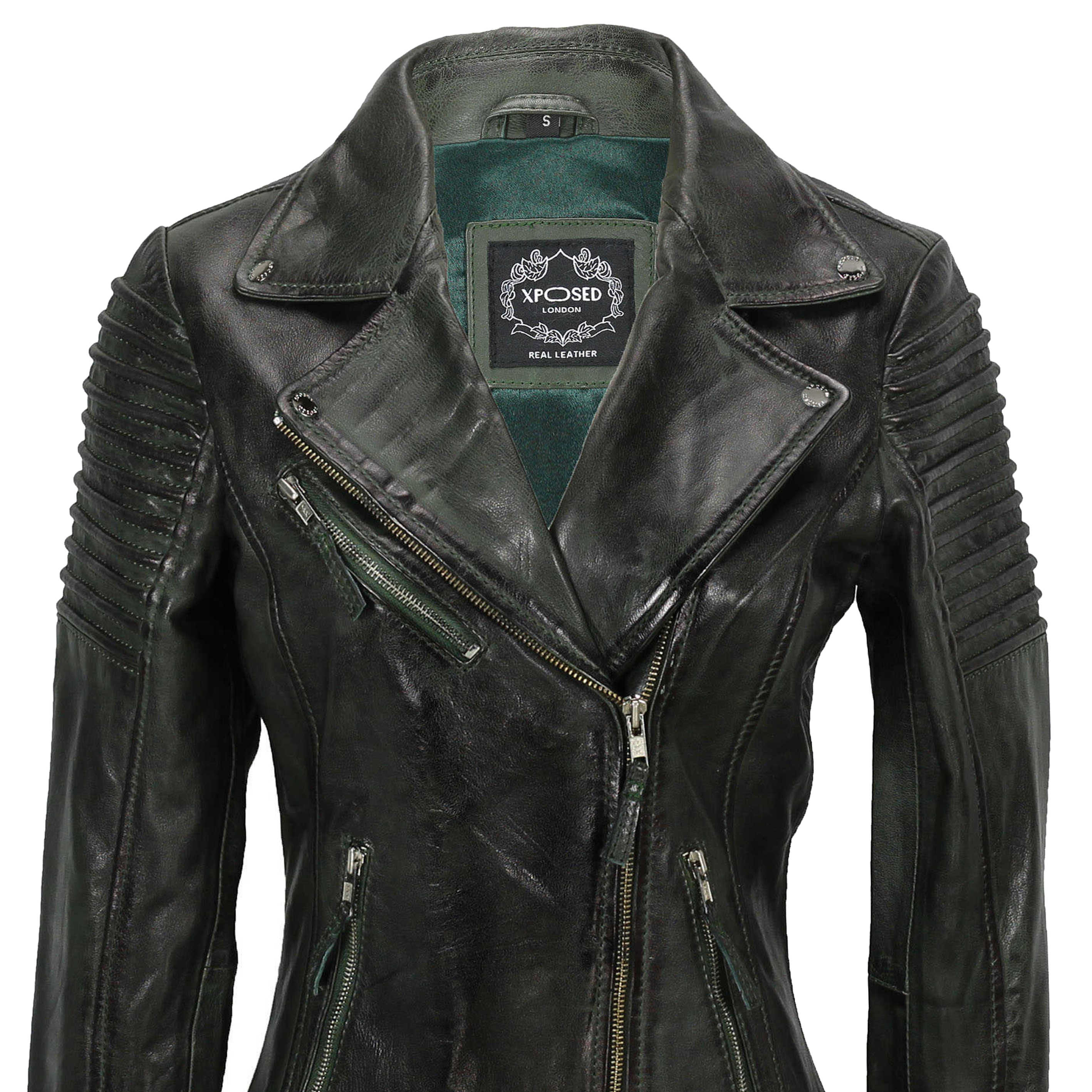 Ladies Retro Biker Jacket Green