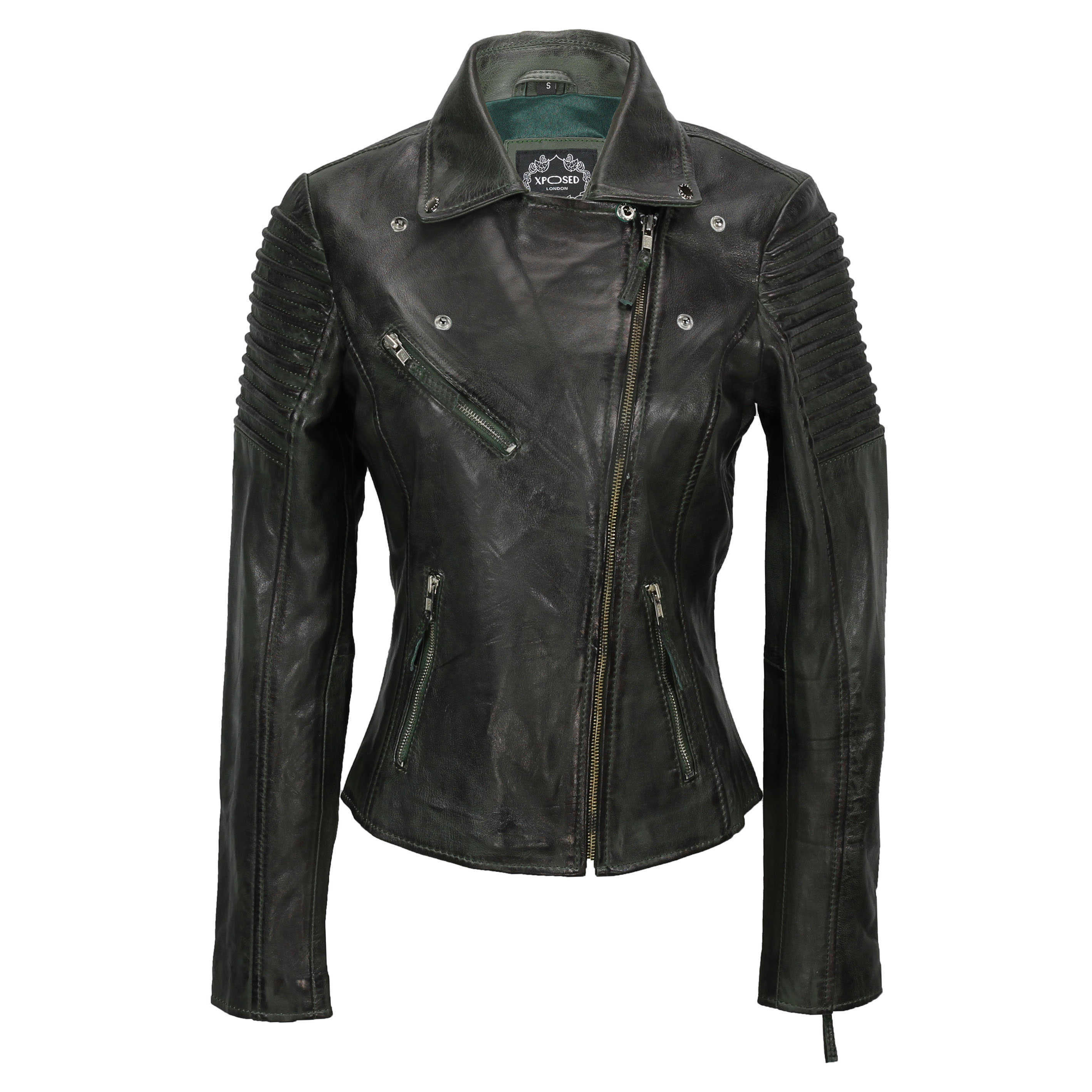 Ladies Retro Biker Jacket Green