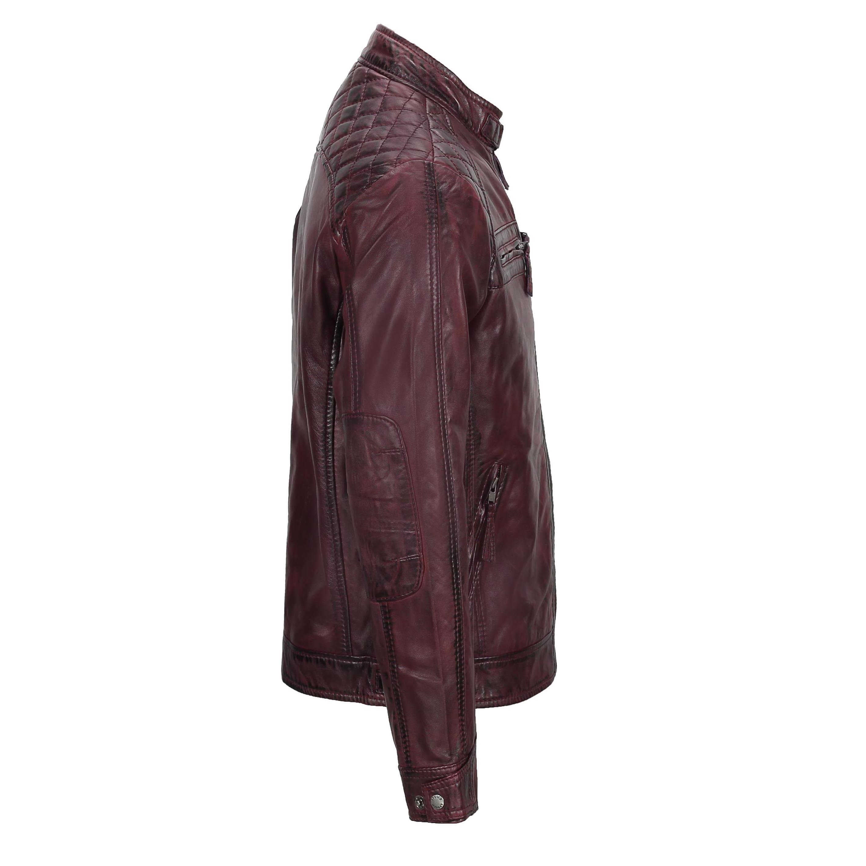 Mens Real Leather Antiqued Wash Wine Maroon Vintage Slim Fit Biker Style Jacket