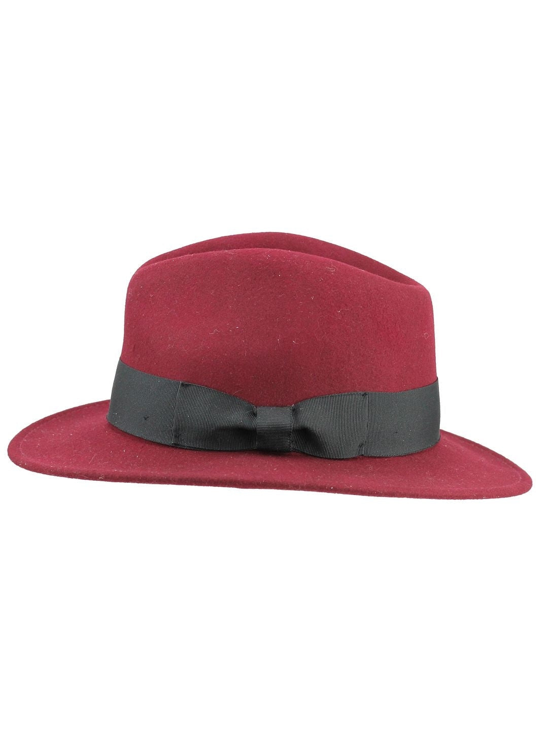 Crushable Fedora 100% Wool Wide Brim Maroon Hat