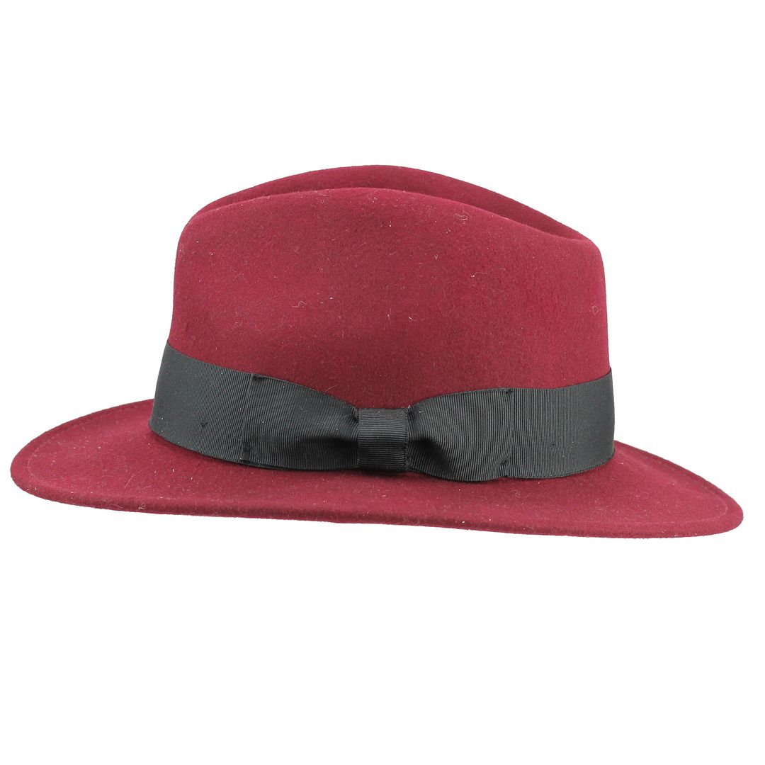 Crushable Fedora 100% Wool Wide Brim Maroon Hat