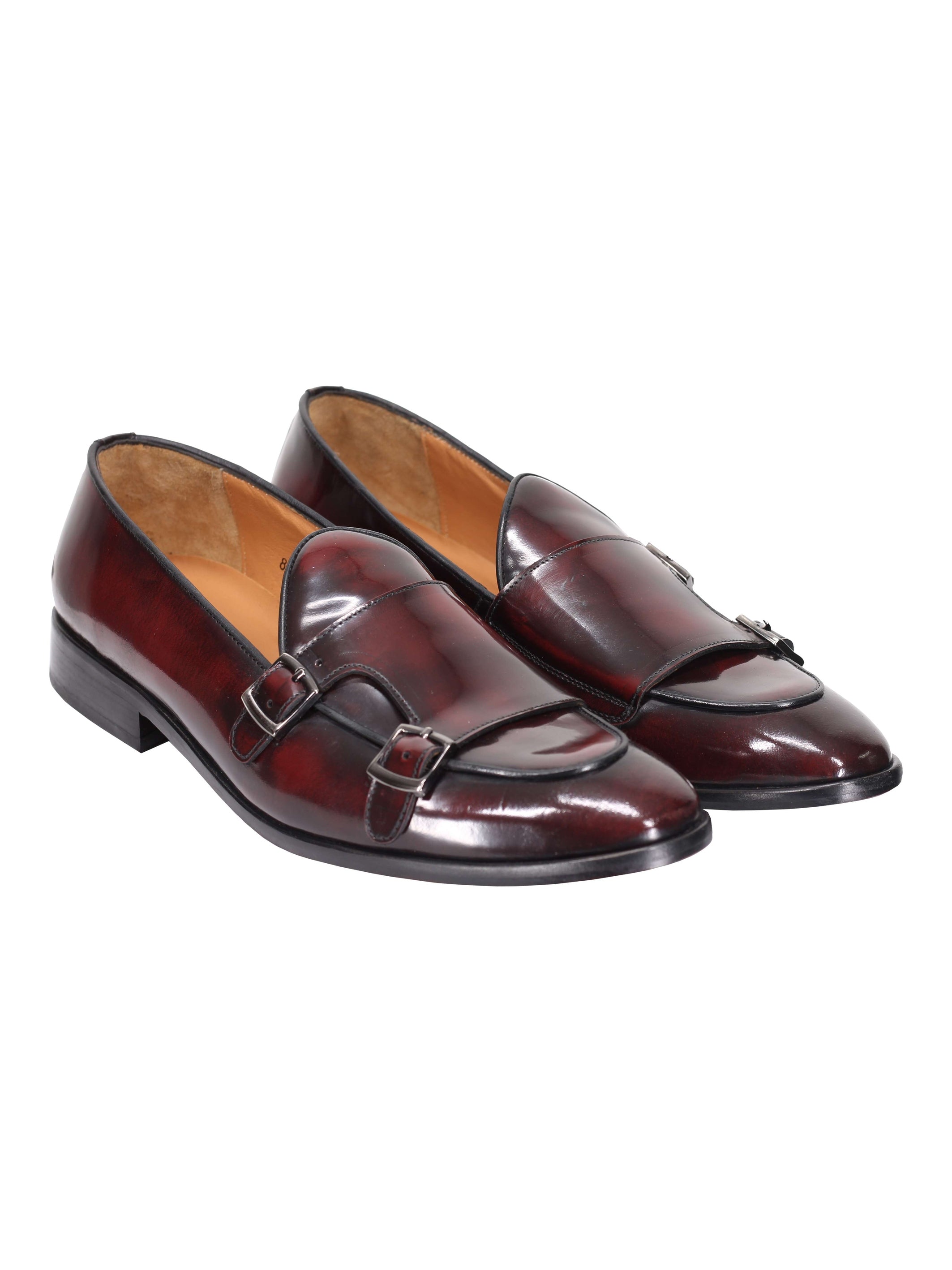 CHAUSSURES À DOUBLE BOUCLES EN CUIR VERNI BORDEAUX