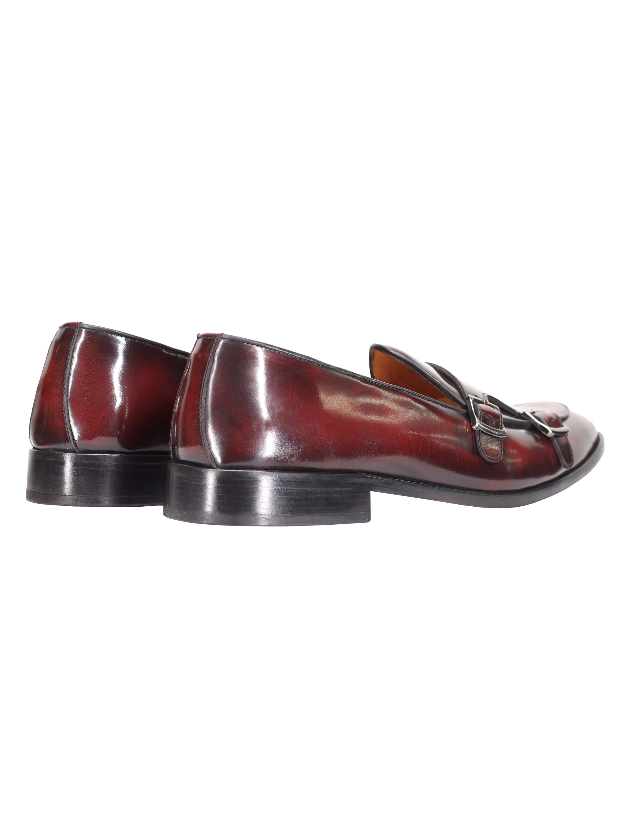 CHAUSSURES À DOUBLE BOUCLES EN CUIR VERNI BORDEAUX