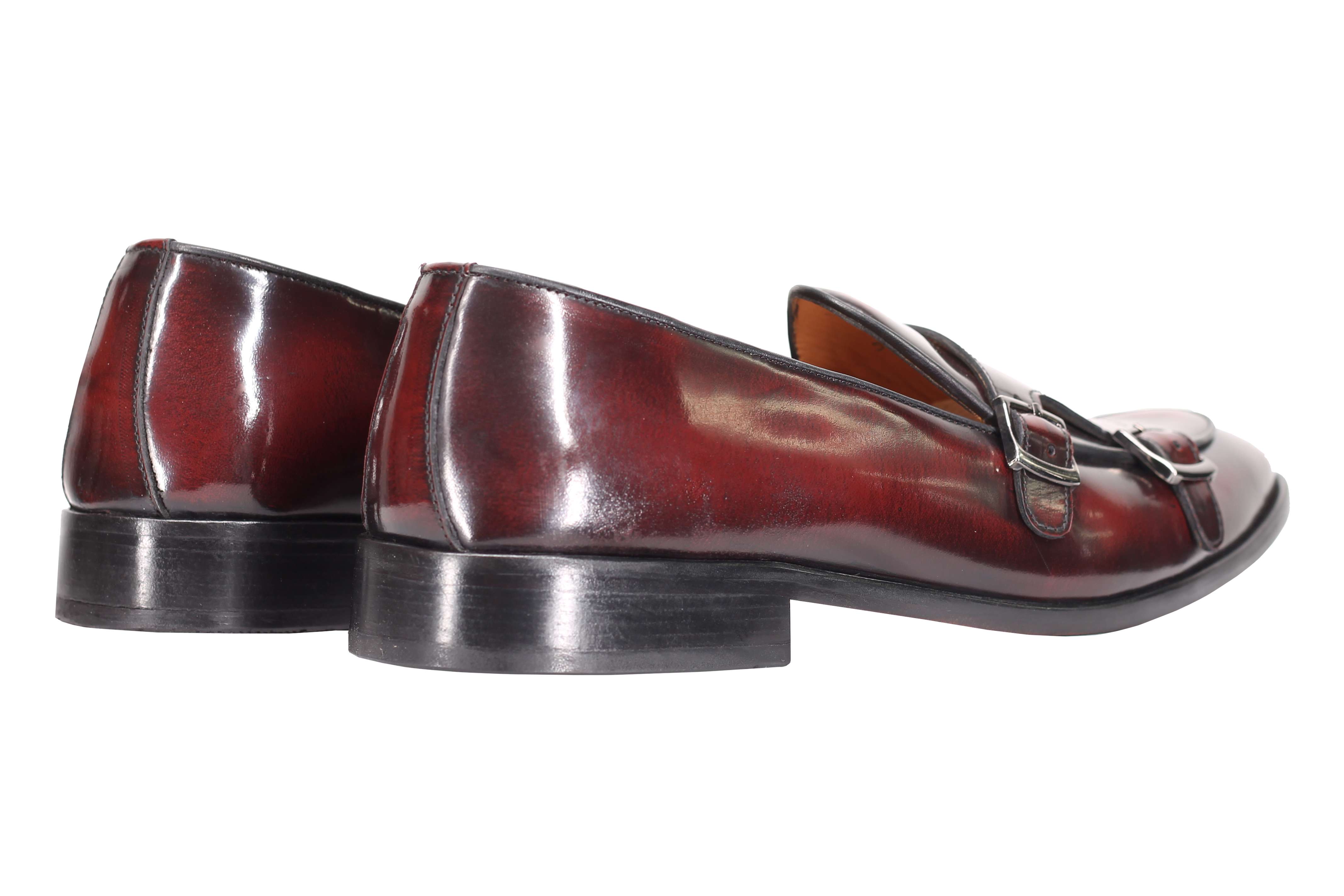 MAROON PATENT LEATHER DOUBLE MONK SHOES